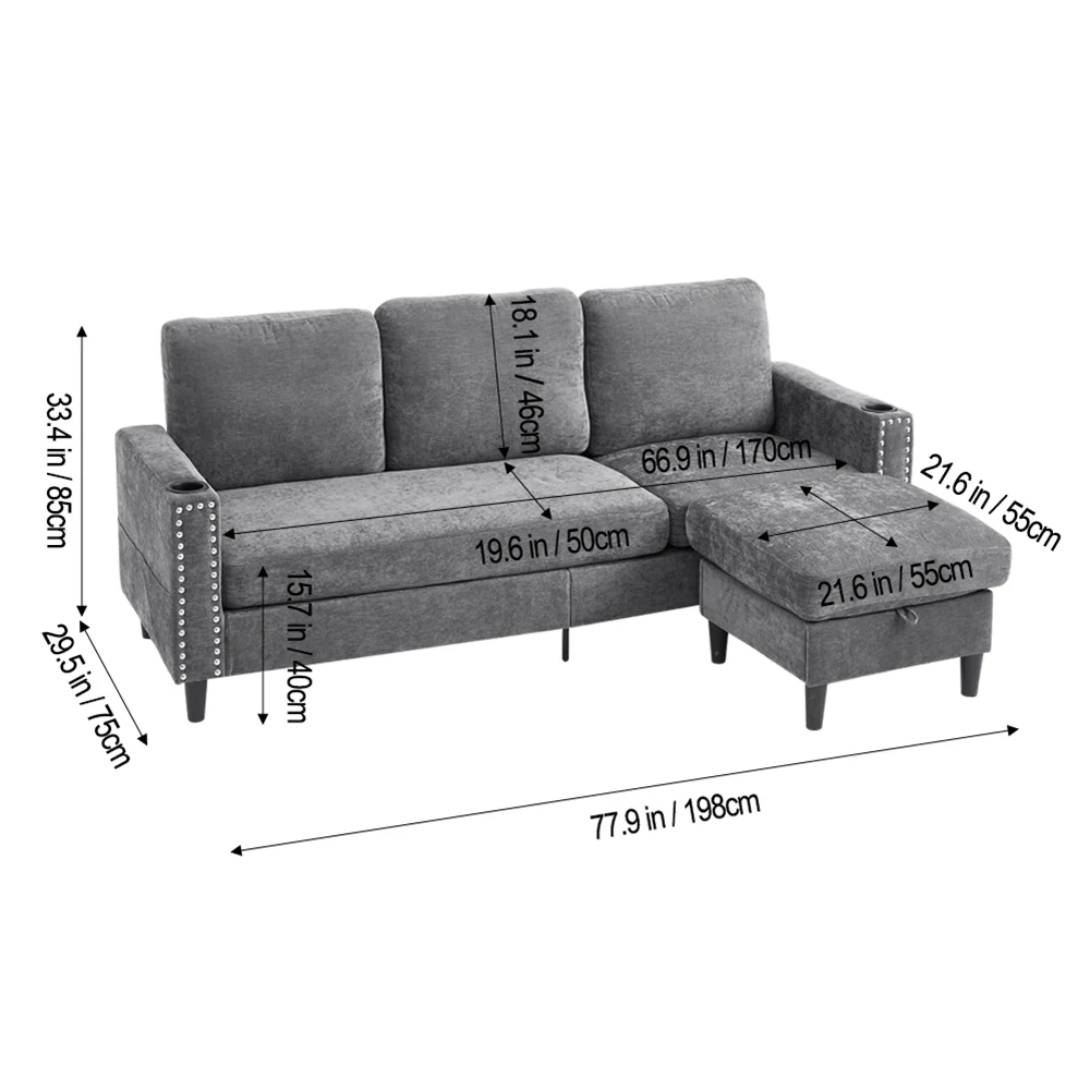 Livingandhome Modern Polyester Sofa with Footrest - Image 3