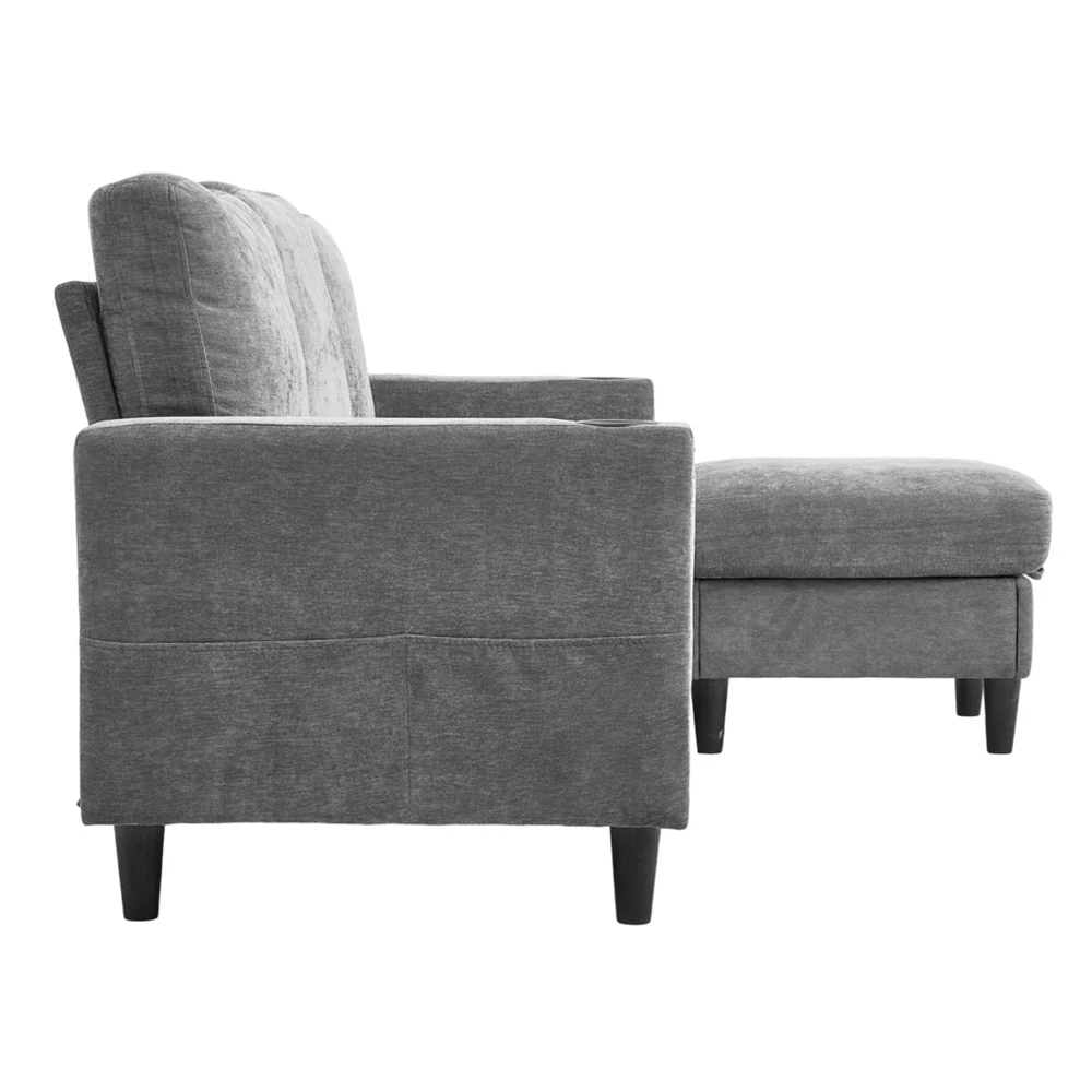 Livingandhome Modern Polyester Sofa with Footrest - Image 4