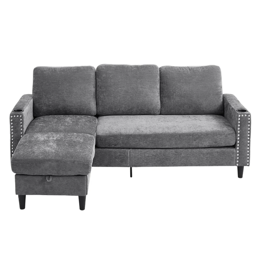 Livingandhome Modern Polyester Sofa with Footrest - Image 6