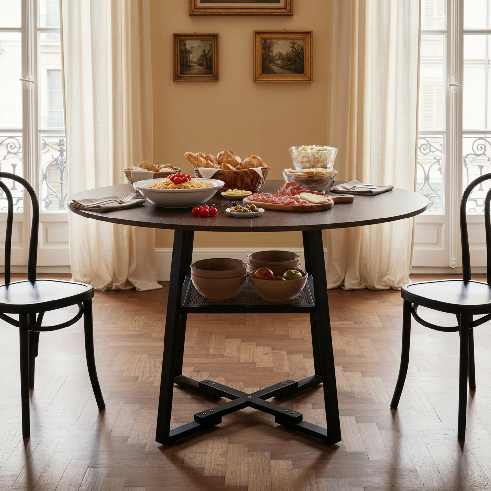 Livingandhome Modern Round Dining Table With Shelf - Image 2