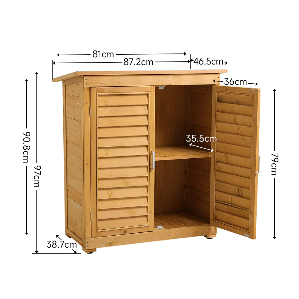 Outdoor Solid Wood Storage Cabinet Garden Tool Shed 97cm H - Image 3