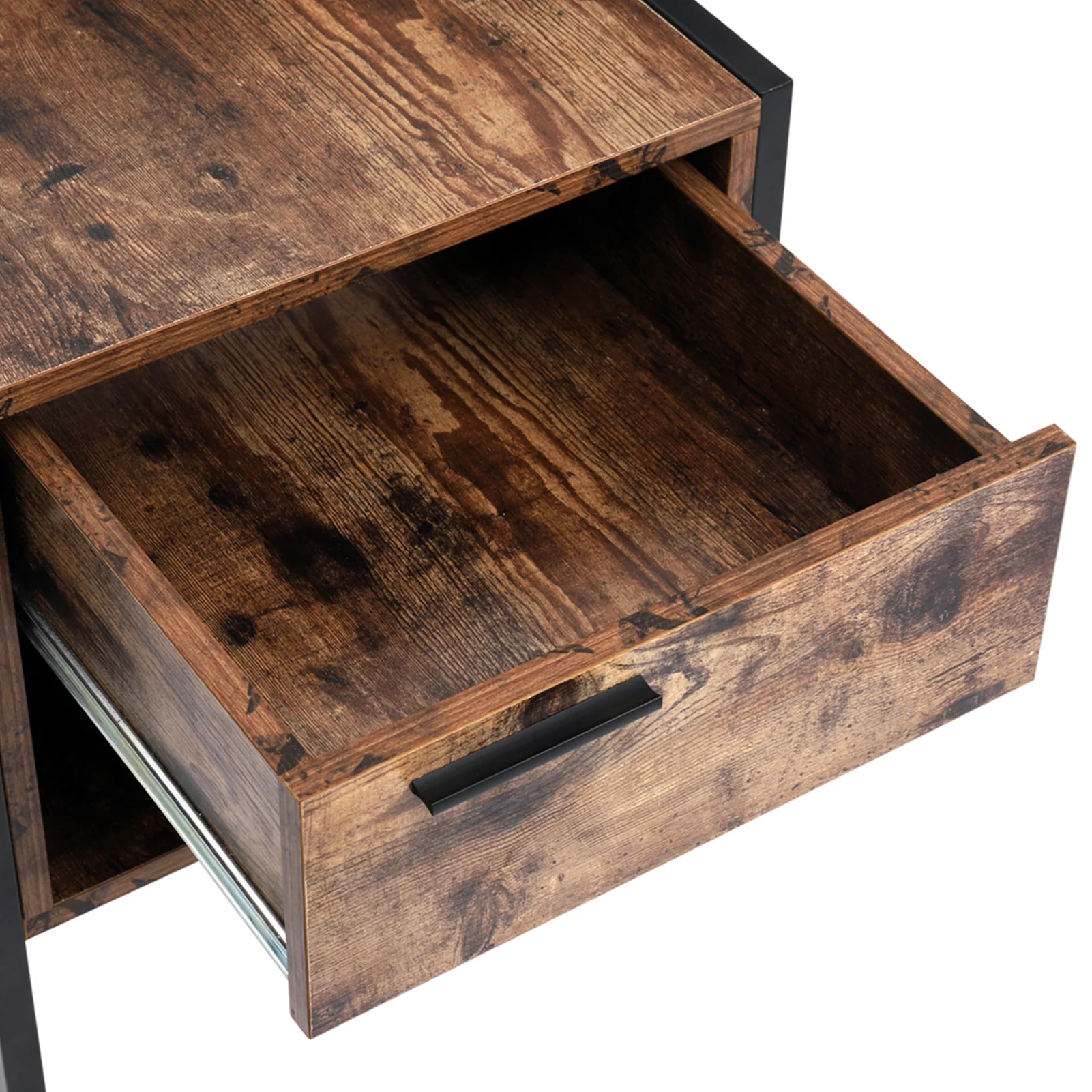 Livingandhome Retro Industrial-style Bedside Table Nightstand with Drawer & Open Front Storage Compartment - Image 6