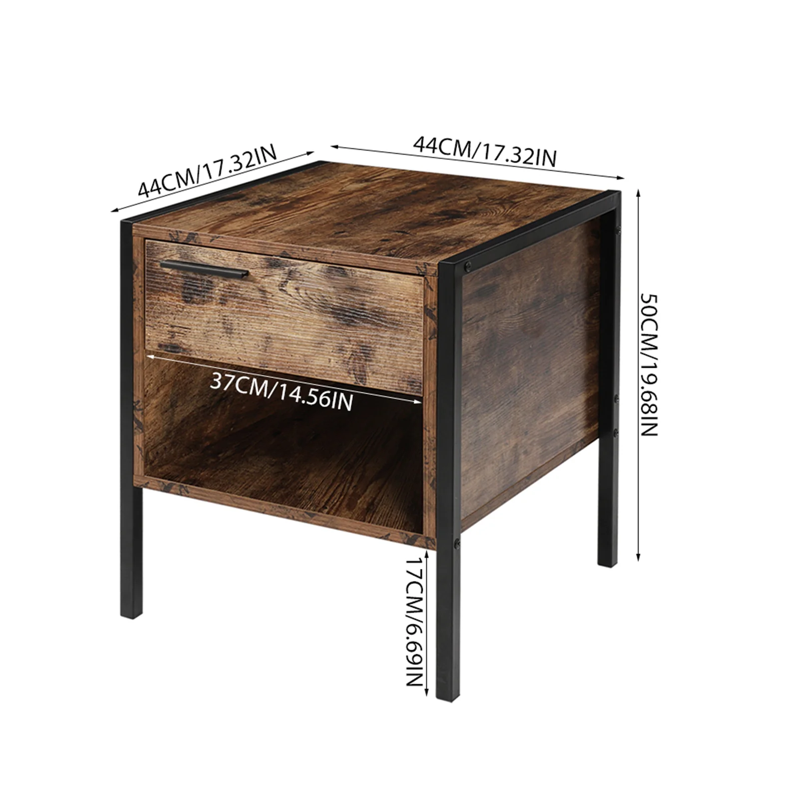 Livingandhome Retro Industrial-style Bedside Table Nightstand with Drawer & Open Front Storage Compartment - Image 8