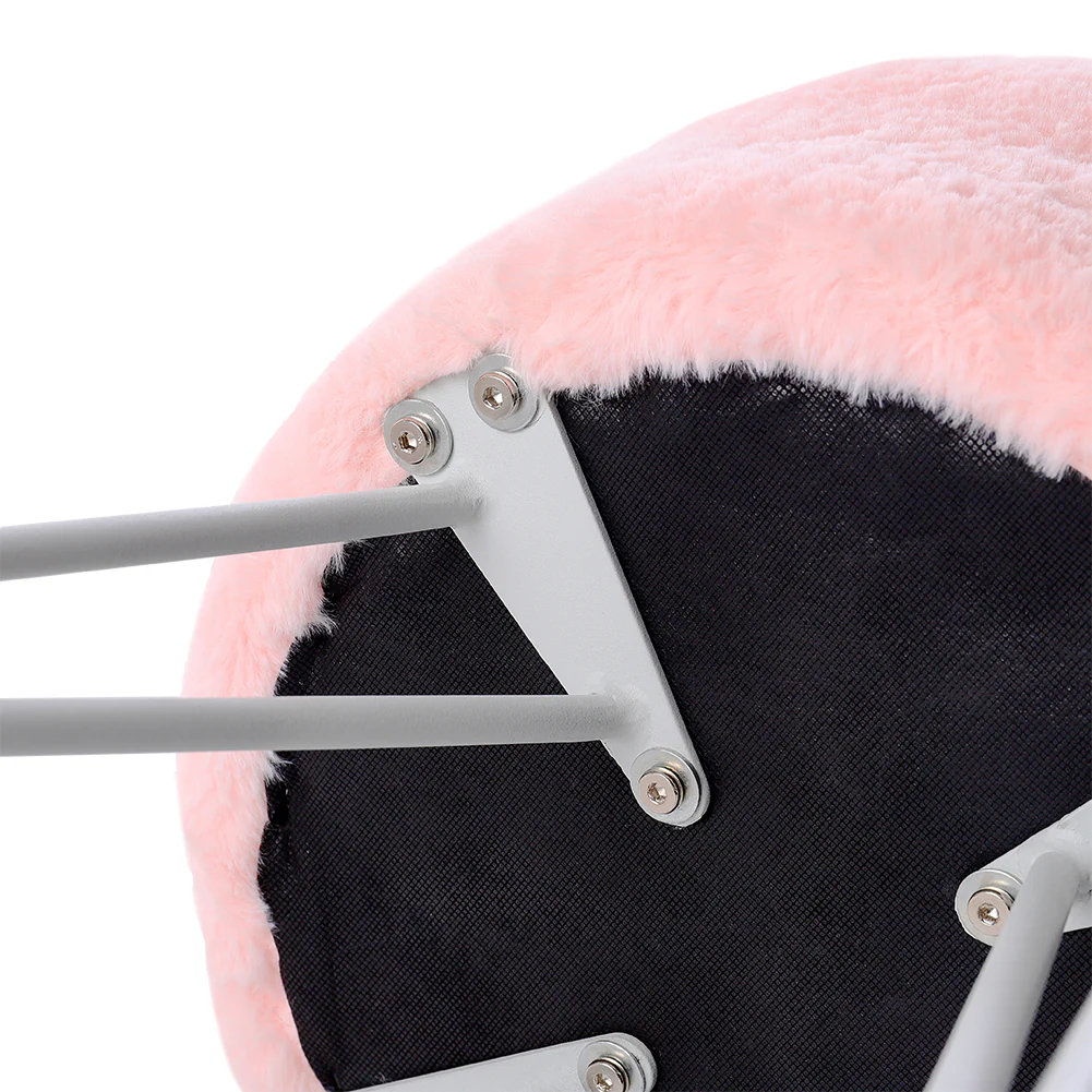 Livingandhome Round Fuzzy Ottoman Vanity Stool - Image 3