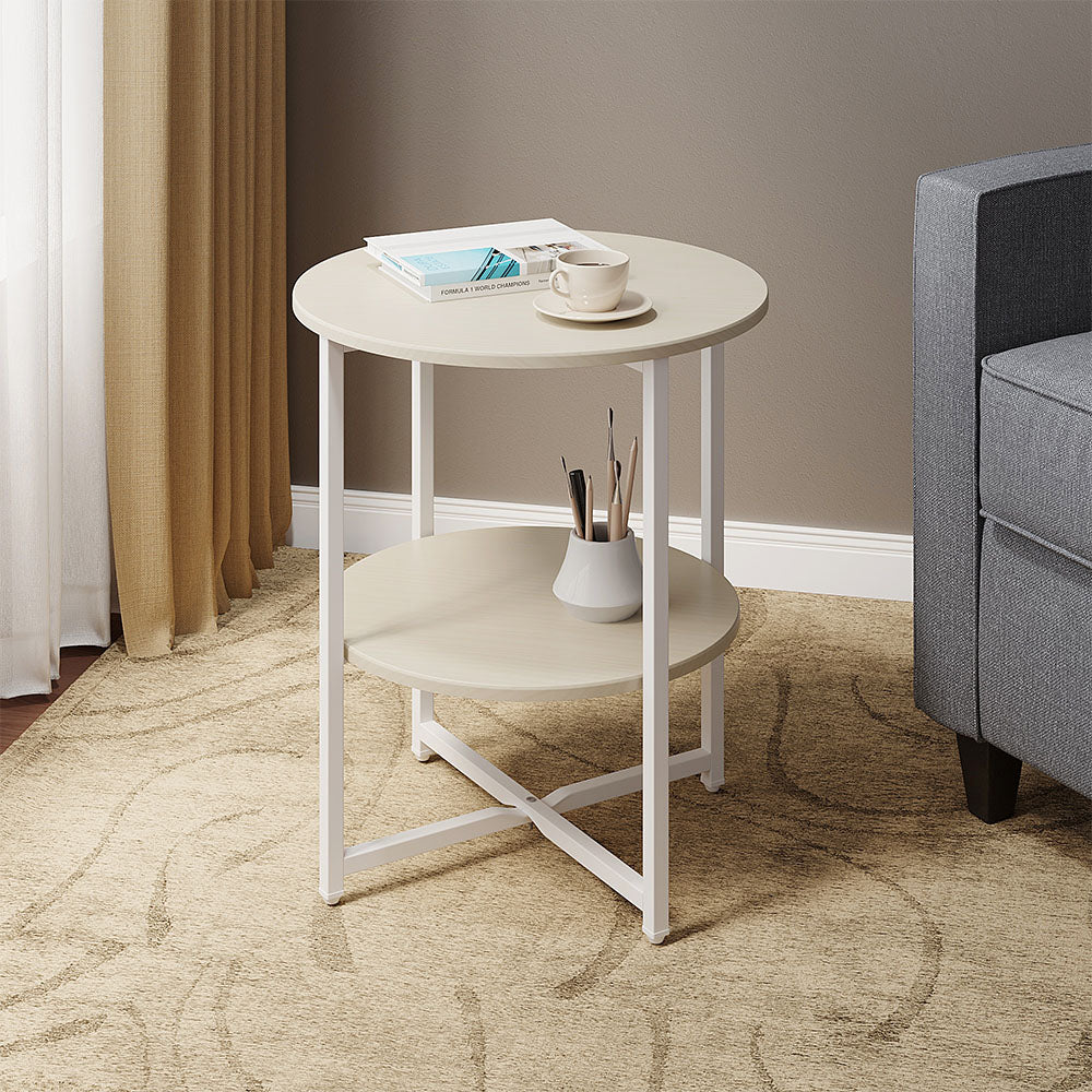 Livingandhome Round Rustic Coffee Table With Shelf