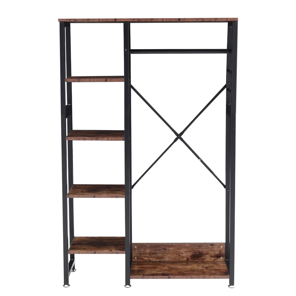Livingandhome Rustic Brown Clothes Rack with Storage Shelves - Image 3