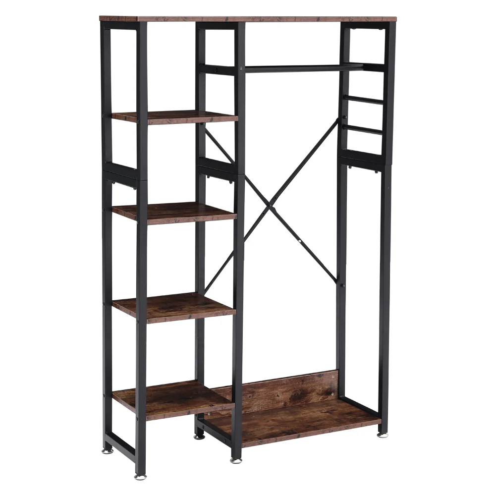 Livingandhome Rustic Brown Clothes Rack with Storage Shelves - Image 4