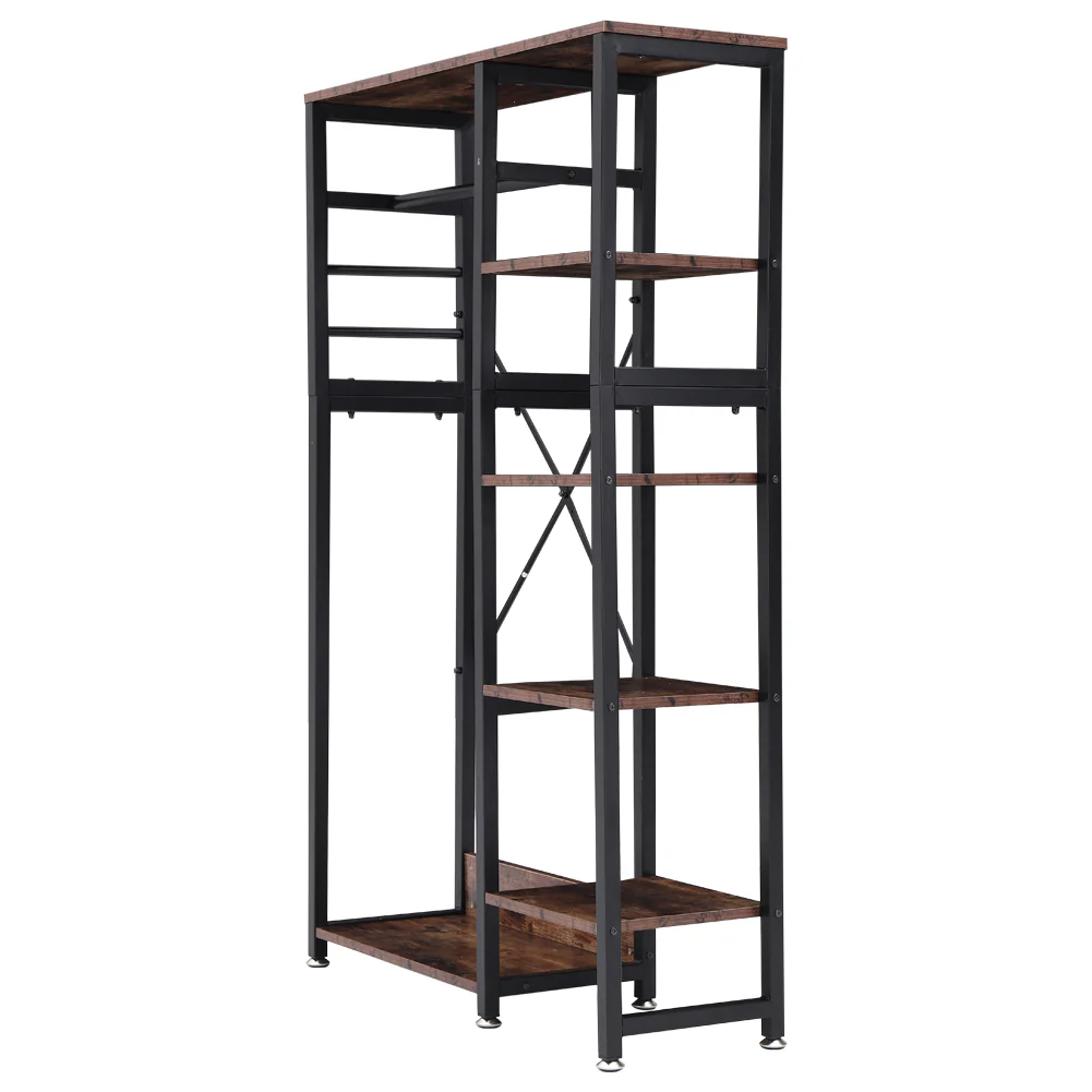 Livingandhome Rustic Brown Clothes Rack with Storage Shelves - Image 5