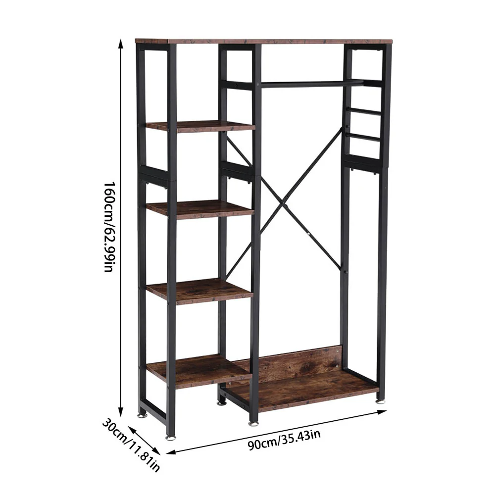 Livingandhome Rustic Brown Clothes Rack with Storage Shelves - Image 9