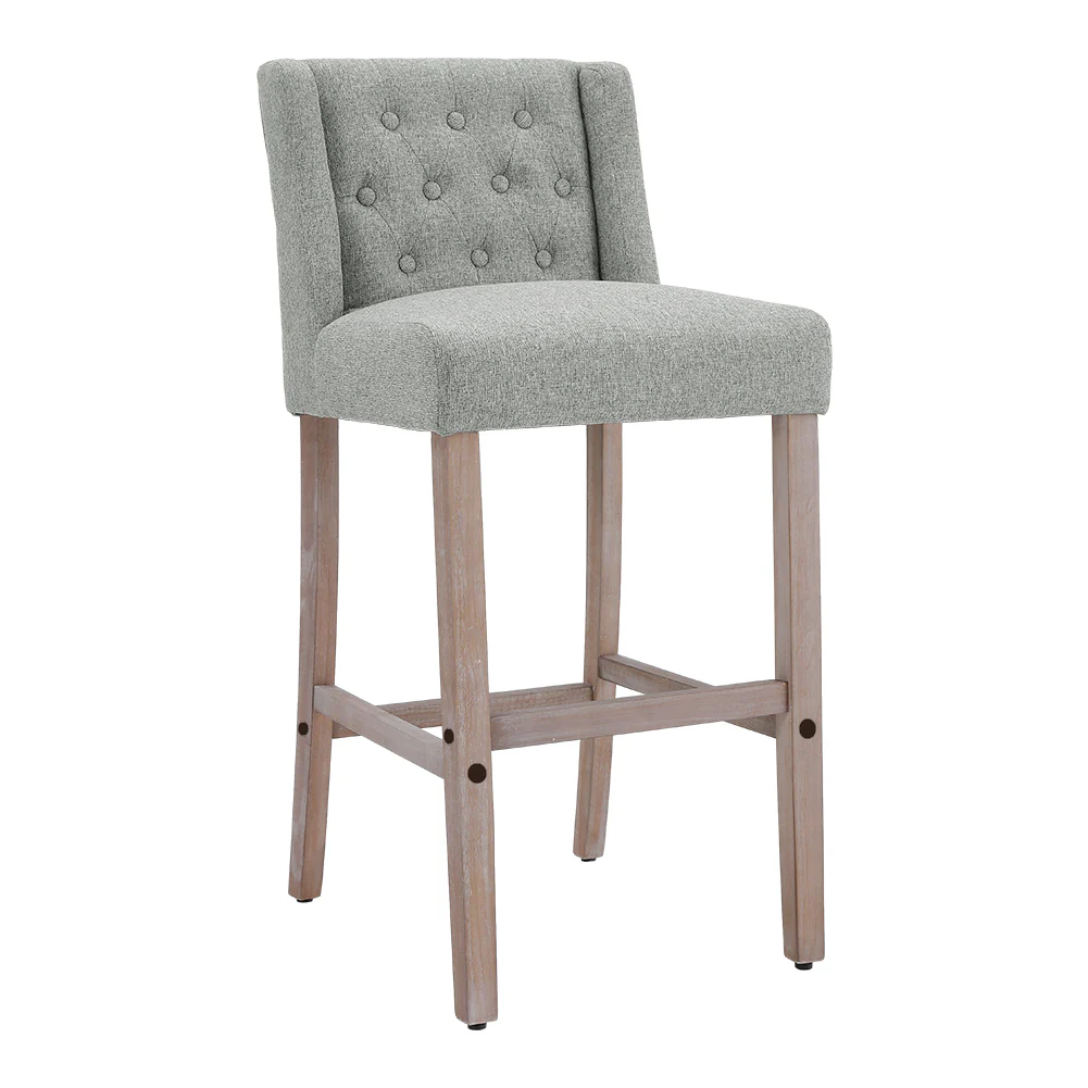Livingandhome Rustic Set of 2 Bar Stools Linen Tufted with Wood Legs - Image 5