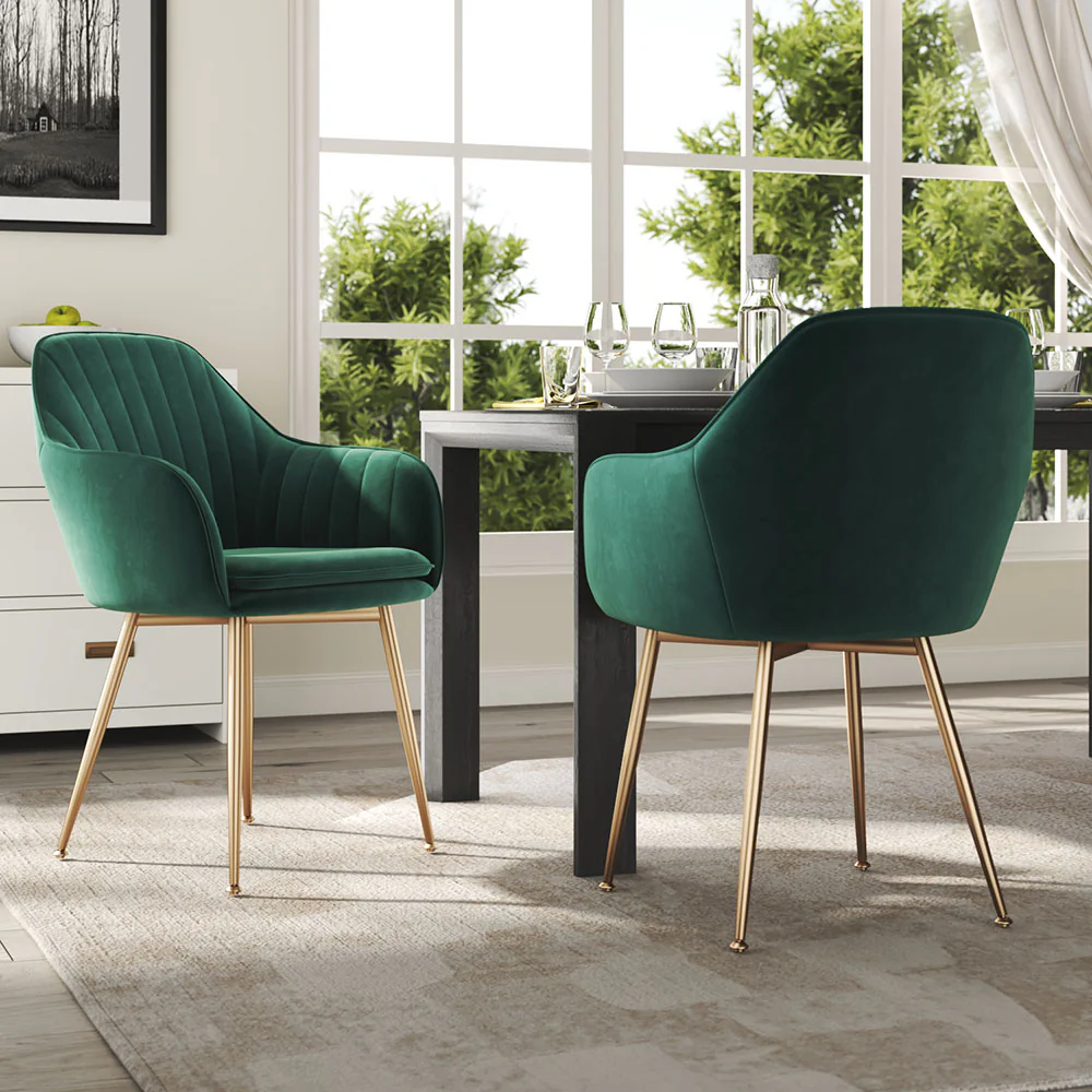 Livingandhome Set of 2 Contemporary Velvet Dining Chairs - Image 2