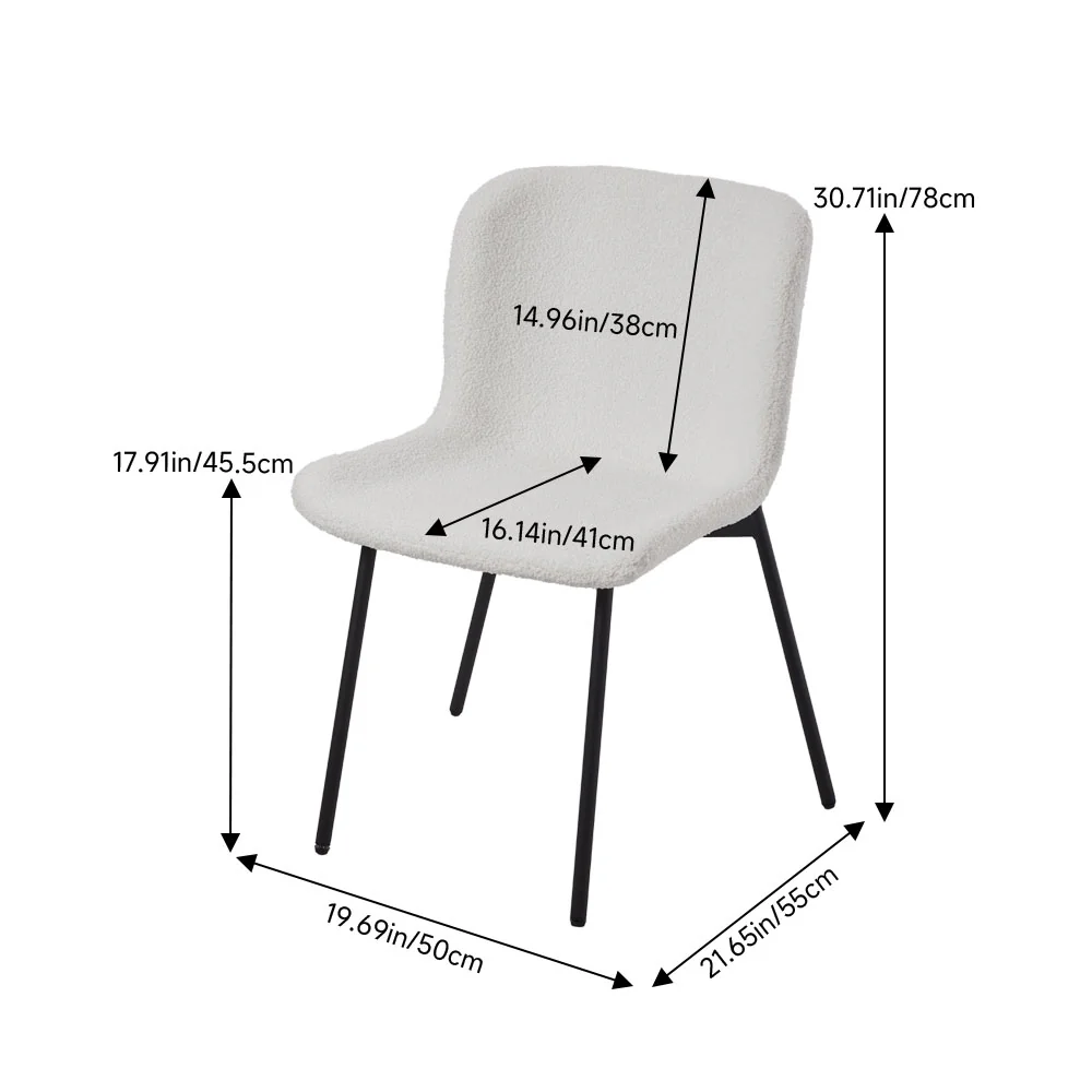 Livingandhome Set of 2 White Teddy Fleece Dining Chairs - Image 3