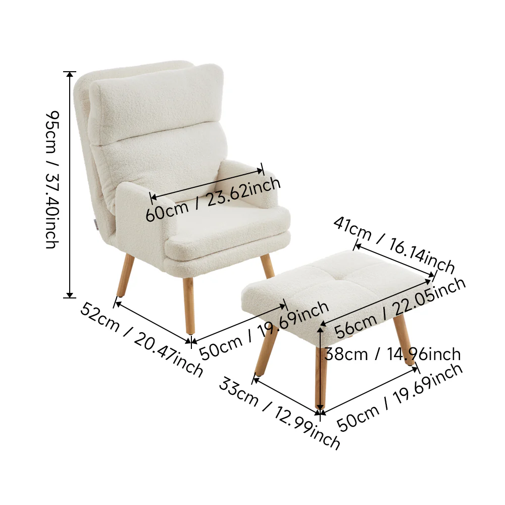 Livingandhome Sherpa Upholstery Lounge Chair and Footstool Set - Image 3