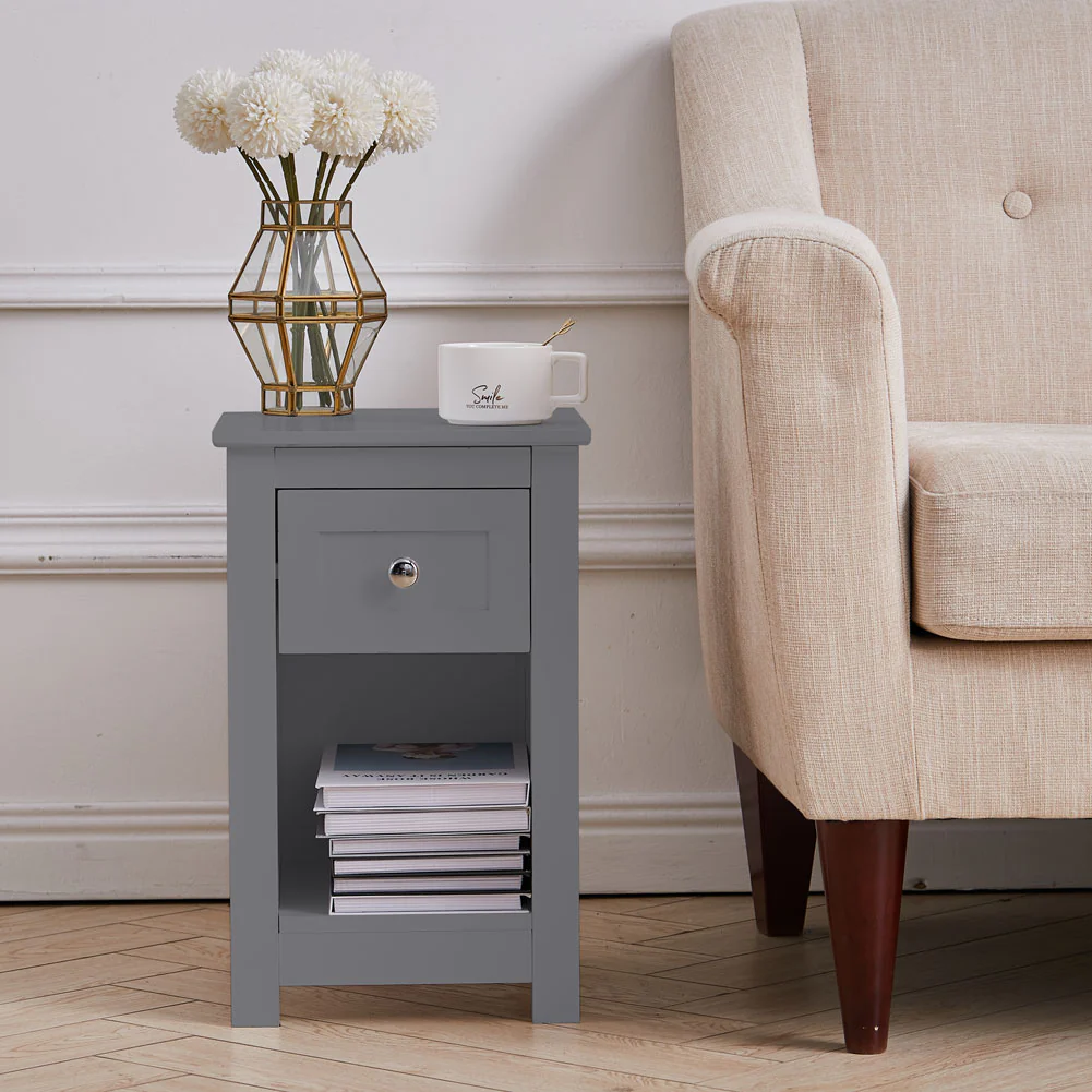 Livingandhome Side Table with Open Cabinet and Drawer - Image 2