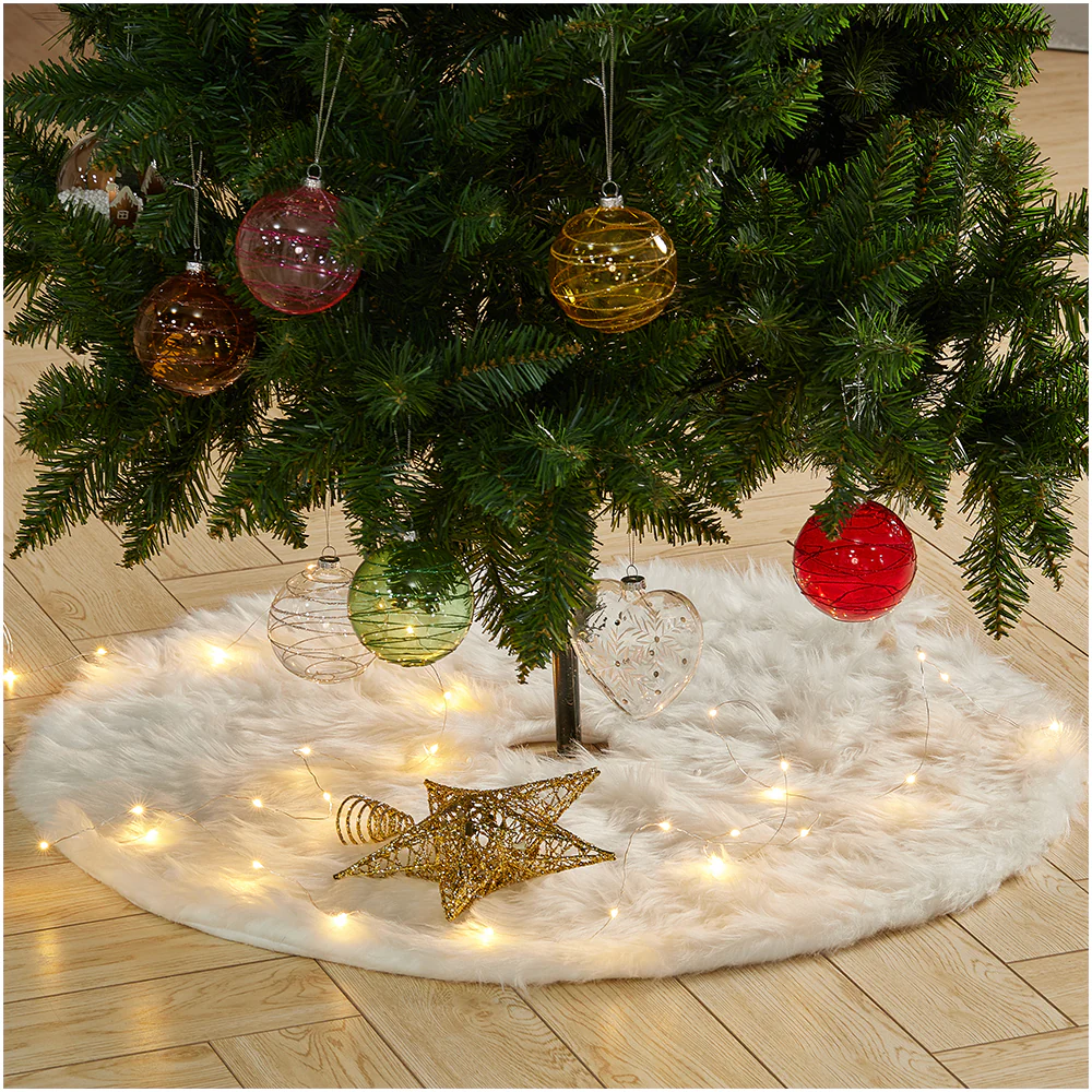 Livingandhome Snow White Plush Christmas Tree Skirt for Holiday Decoration - Image 2