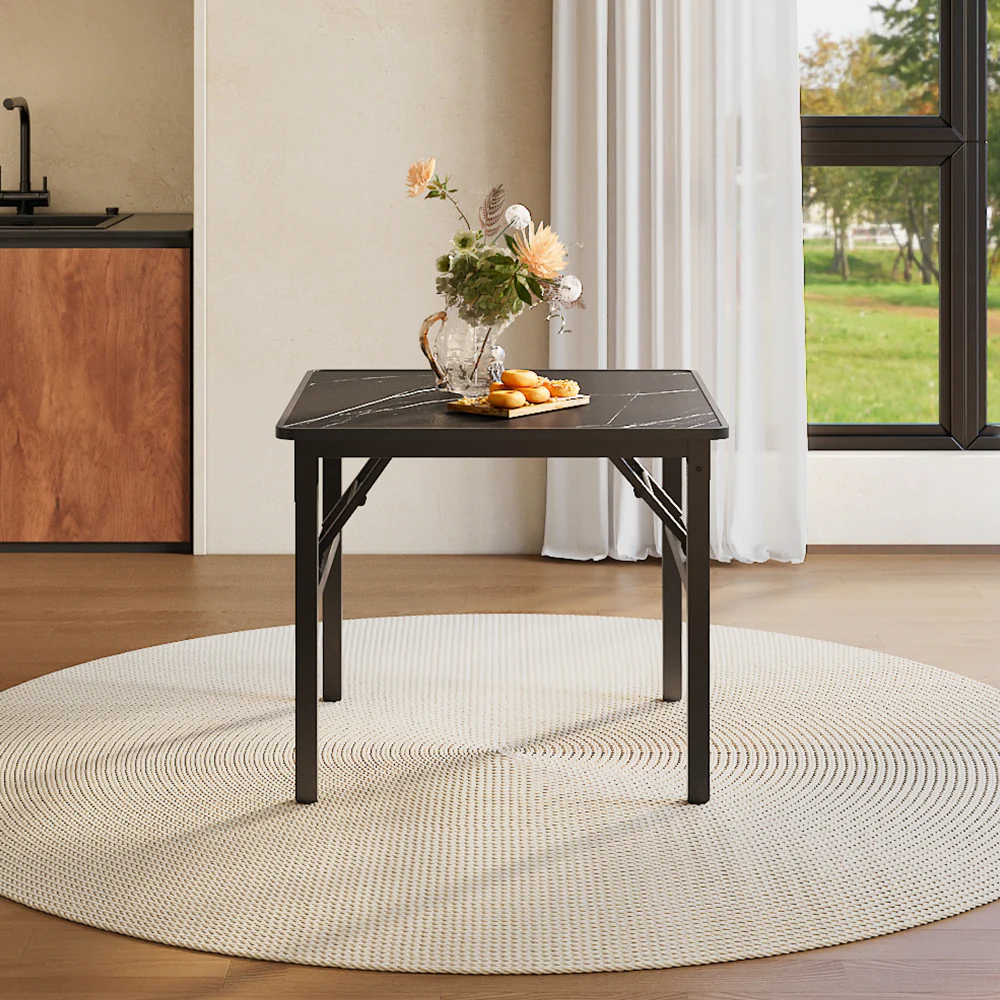 Livingandhome Square 60cm Folding Coffee Table With Marble Effect Top