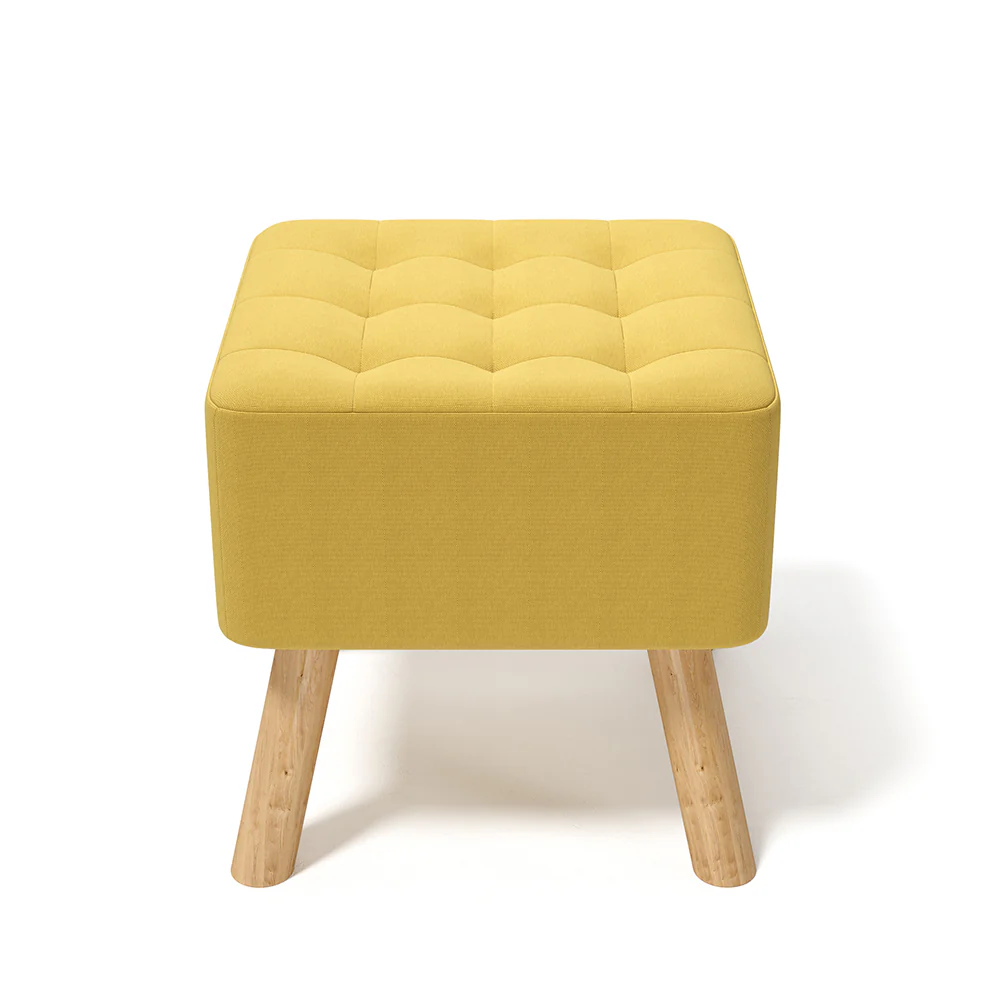 Livingandhome Square Linen Footstool with Pine Legs - Image 4