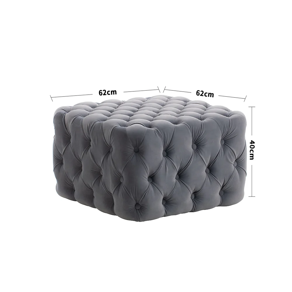 Livingandhome Square Velvet Footstool with Buttons - Image 3