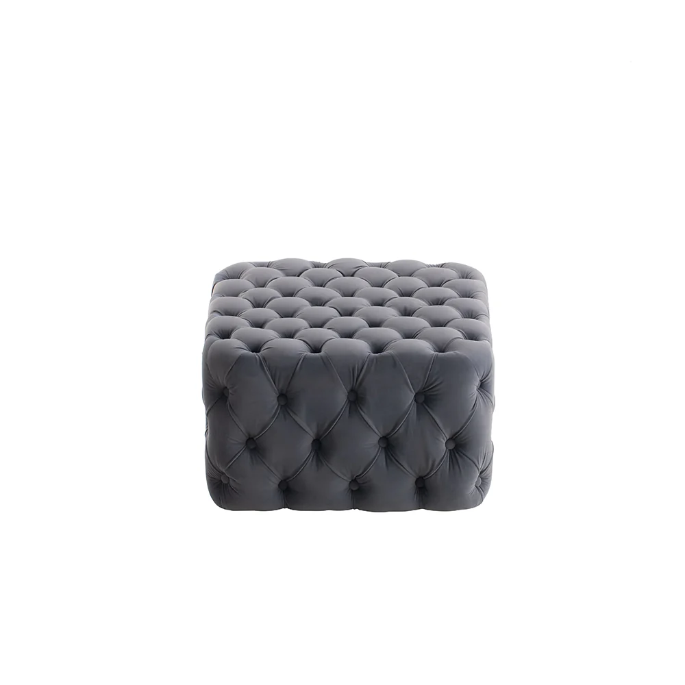 Livingandhome Square Velvet Footstool with Buttons - Image 4