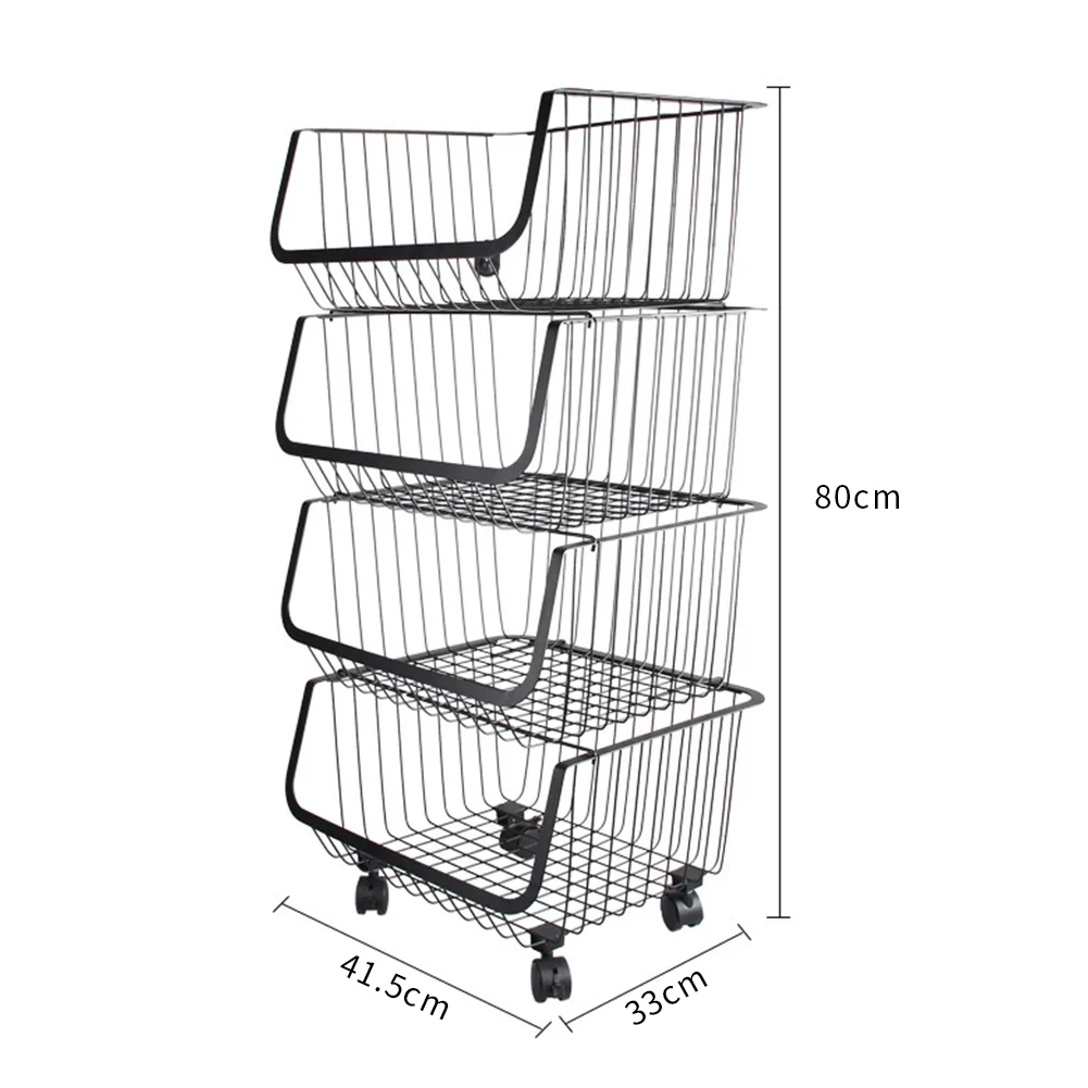 Livingandhome Stackable Rolling Metal Wire Basket Trolley Rack Fruit Vegetable Storage Holder For Kitchen - Image 5