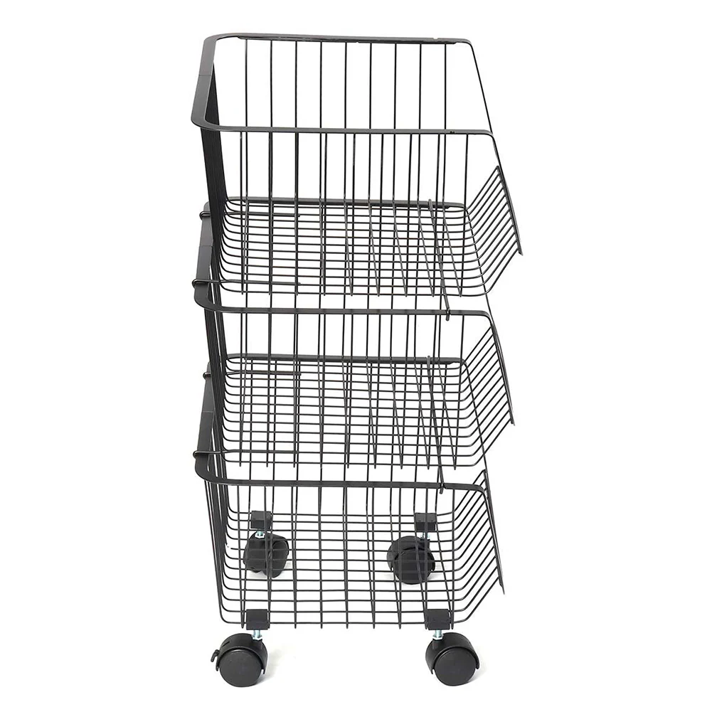 Livingandhome Stackable Rolling Metal Wire Basket Trolley Rack Fruit Vegetable Storage Holder For Kitchen - Image 4
