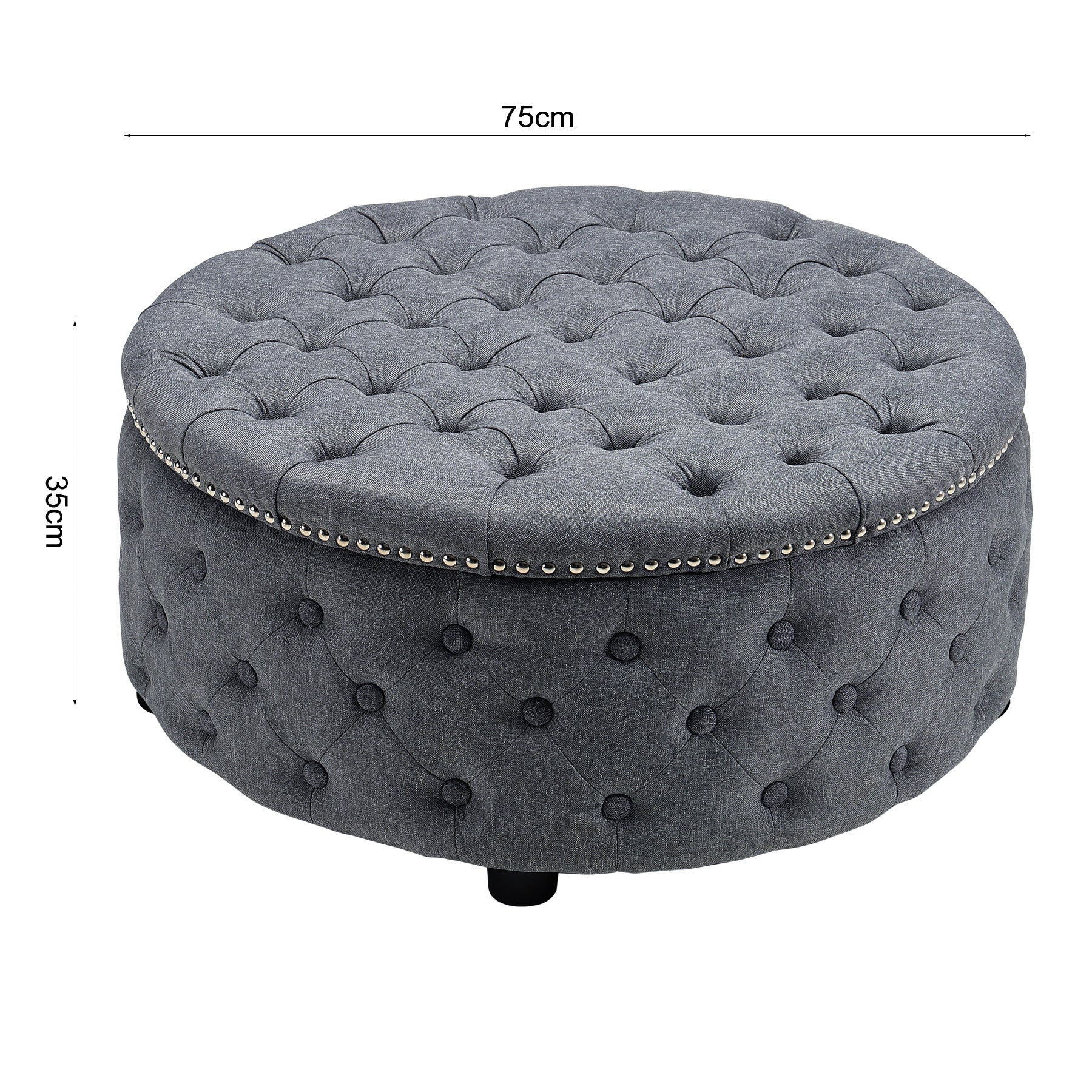 Livingandhome Stylish Round Ottoman with Nailhead Trim - Image 4