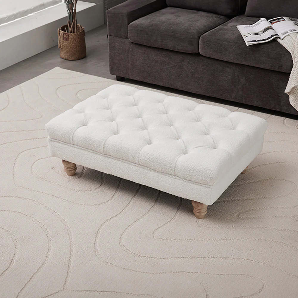 Livingandhome Teddy Fleece Upholstered Footstool