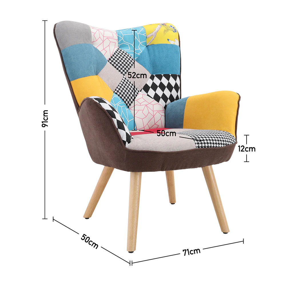 Livingandhome Tufted Button Linen Armchair With Wooden Legs - Image 2