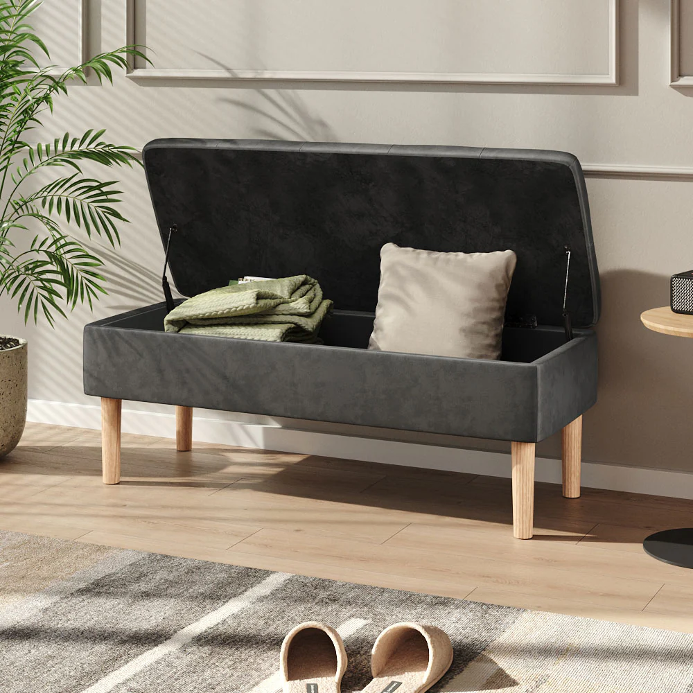 Livingandhome Upholstered Velvet Storage Ottoman Bench - Image 2