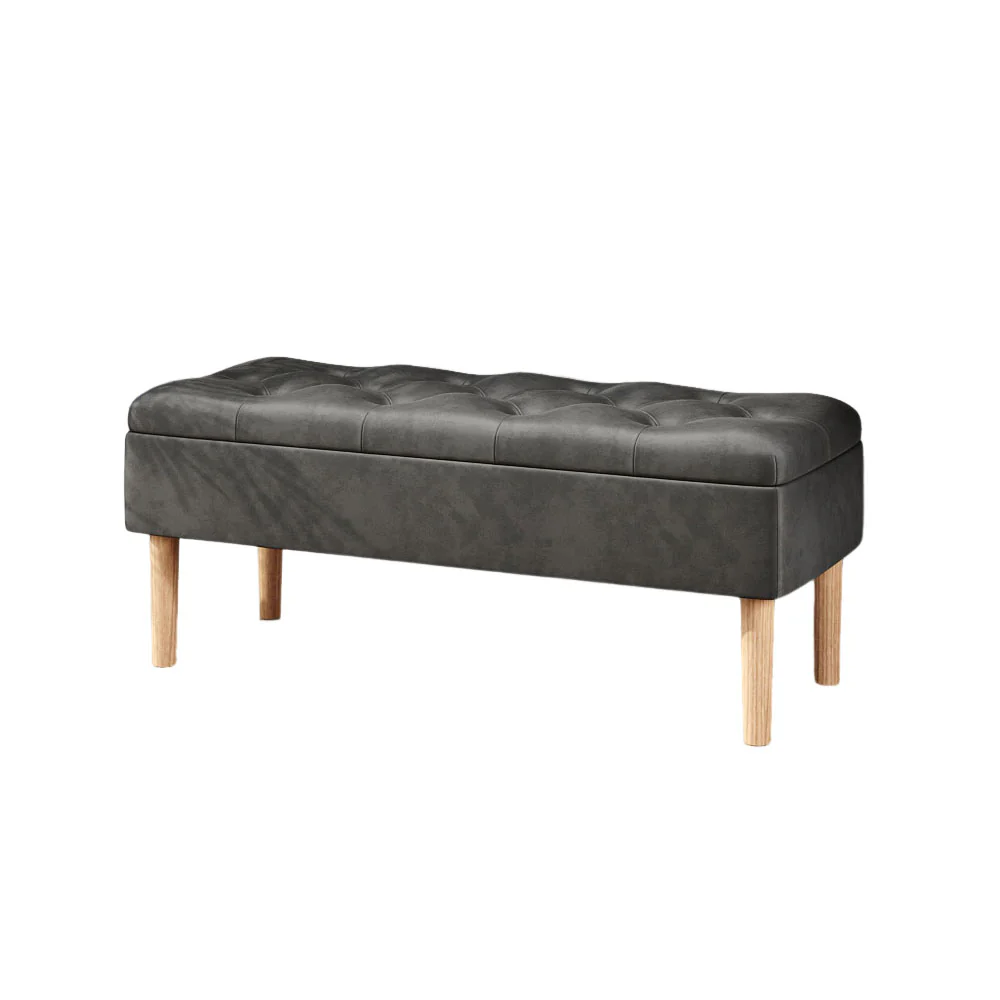 Livingandhome Upholstered Velvet Storage Ottoman Bench - Image 3