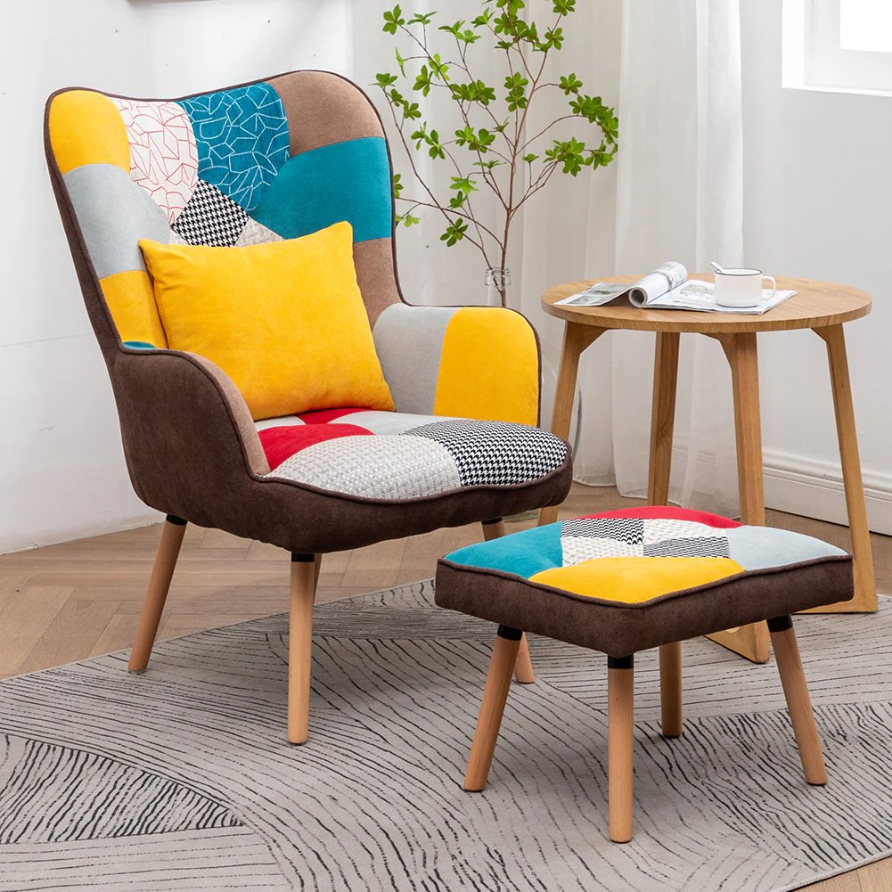 Livingandhome Upholstered Wingback Armchair with Footrest and Cushion - Image 2
