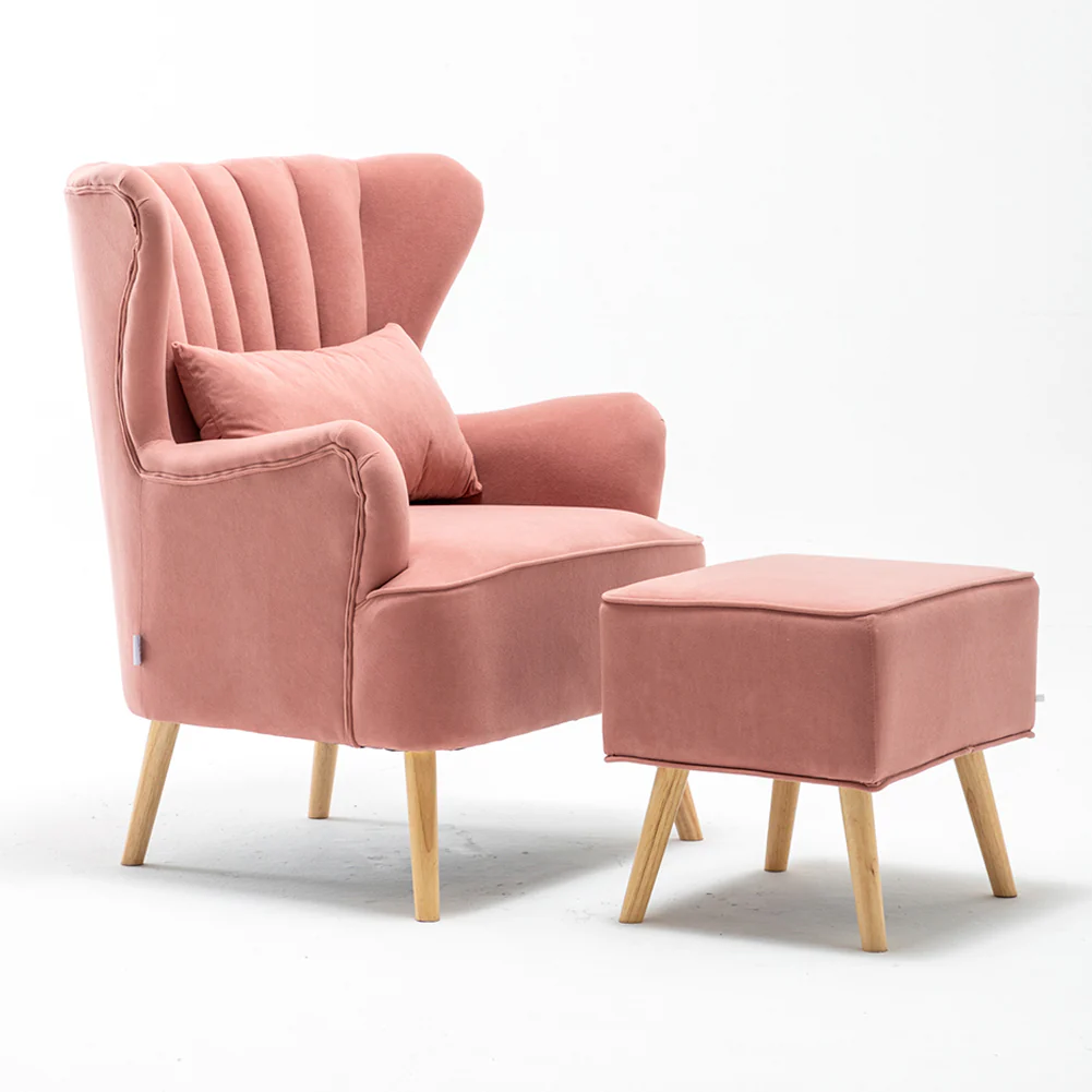 Livingandhome Velvet Armchair with Footstool - Image 2