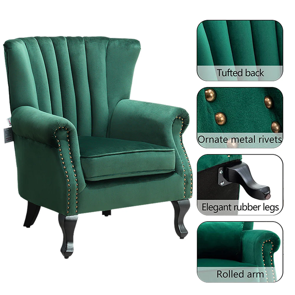 Livingandhome Velvet Channel-Tufted Armchair - Image 3