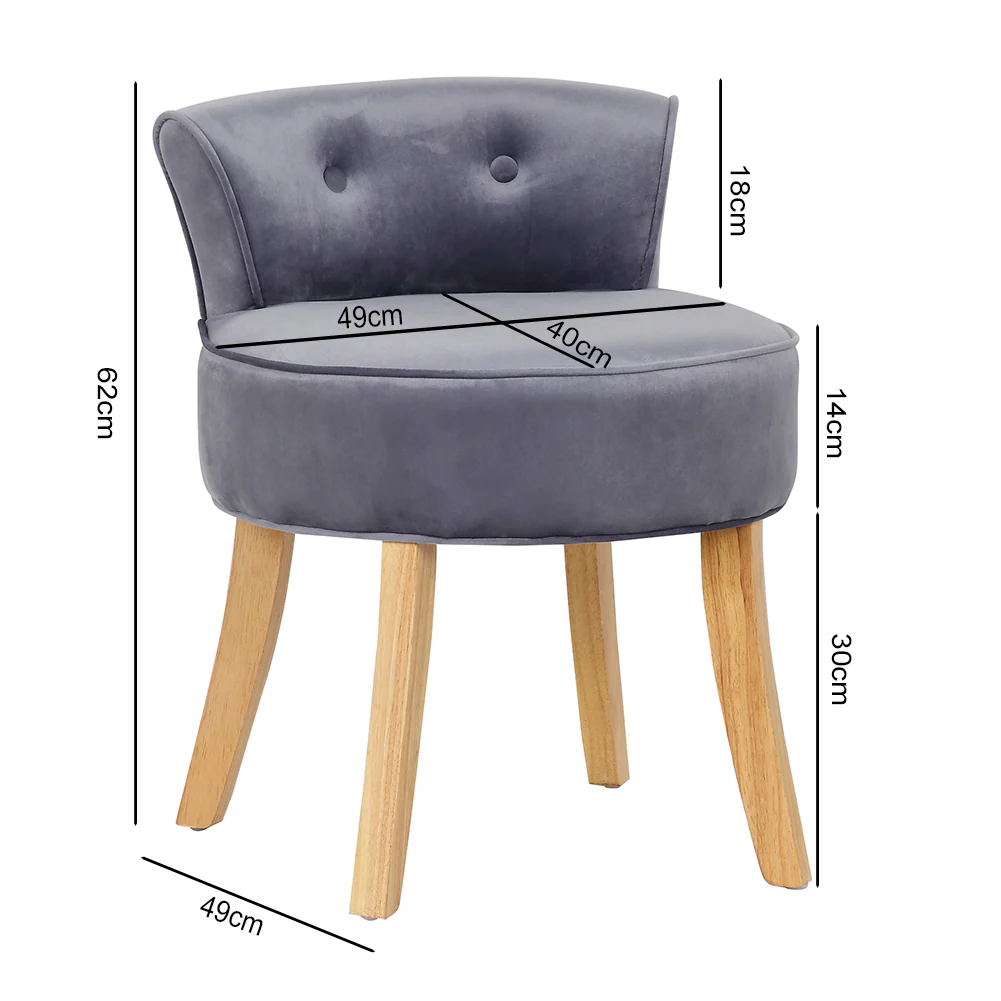 Livingandhome Velvet Soft Seat Low Back Vanity Stool Dressing Table Chair - Image 2
