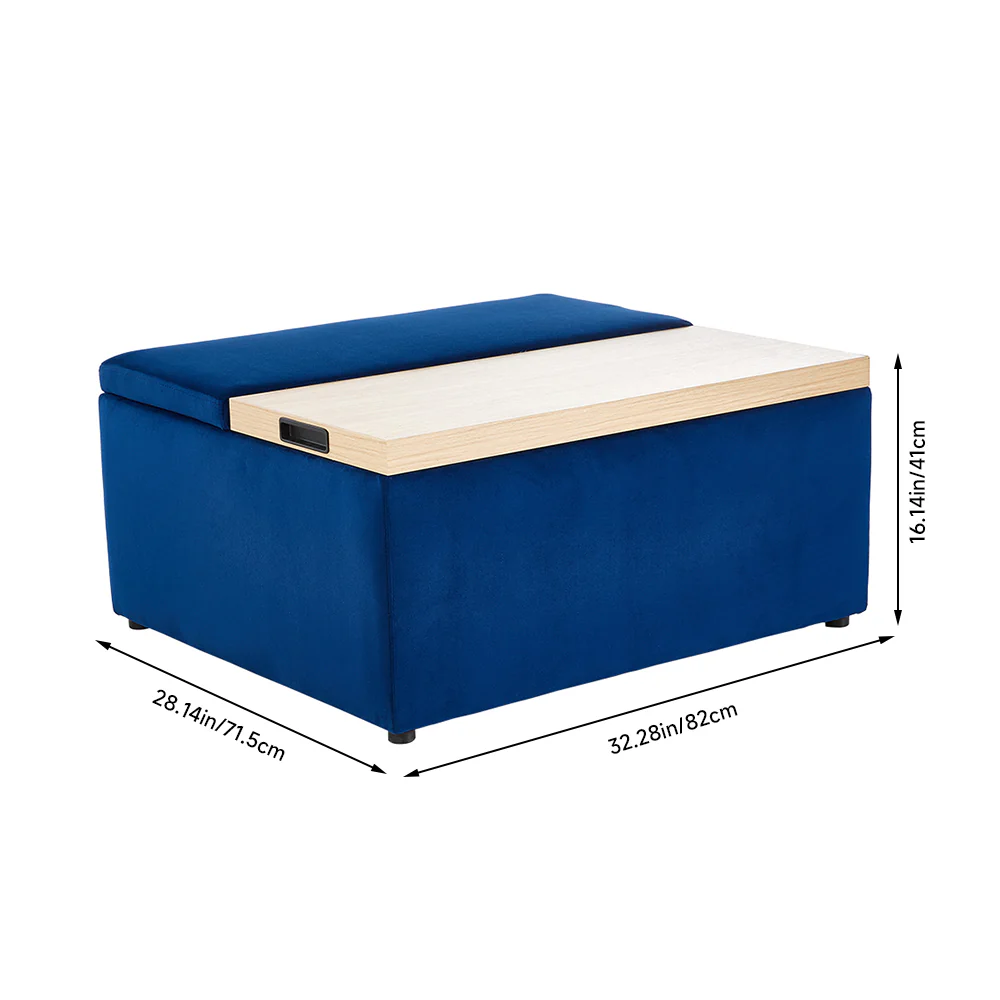 Livingandhome Velvet Storage Stool with Side Table - Image 3