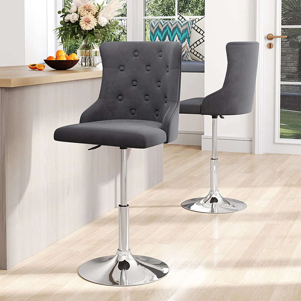 Livingandhome Velvet Upholstered Adjustable Bar Stool - Image 2