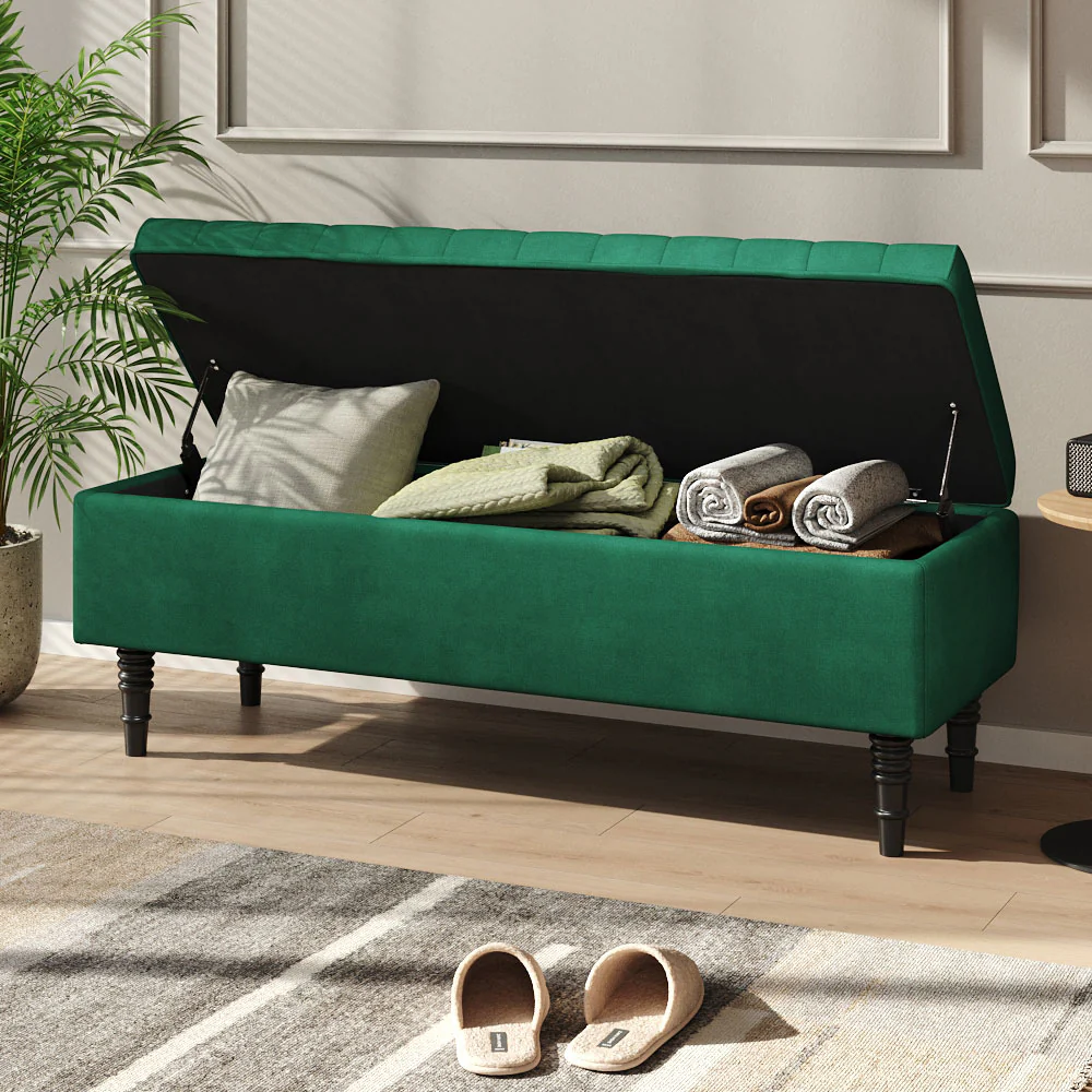 Livingandhome Velvet Upholstered Storage Bench - Image 2