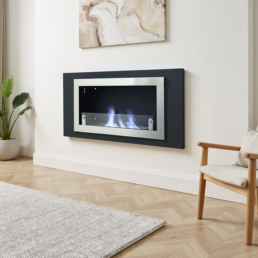 Livingandhome Wall Mount Rectangular Ethanol Fireplace Stainless Steel Heater
