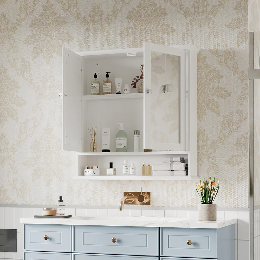 Livingandhome Wall Mount Rectangular Mirror Cabinet Bathroom Organizer