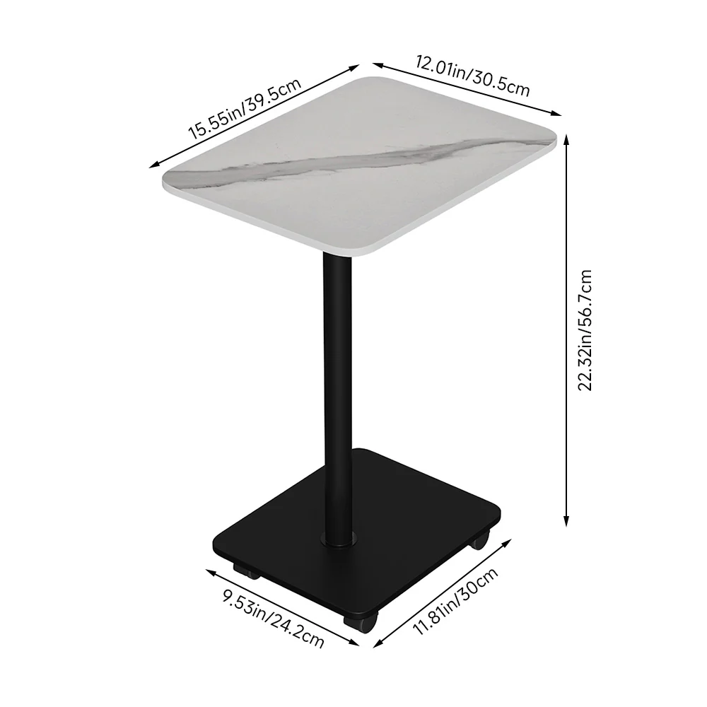 Livingandhome White Marble Mobile C-Shaped Side Table - Image 4