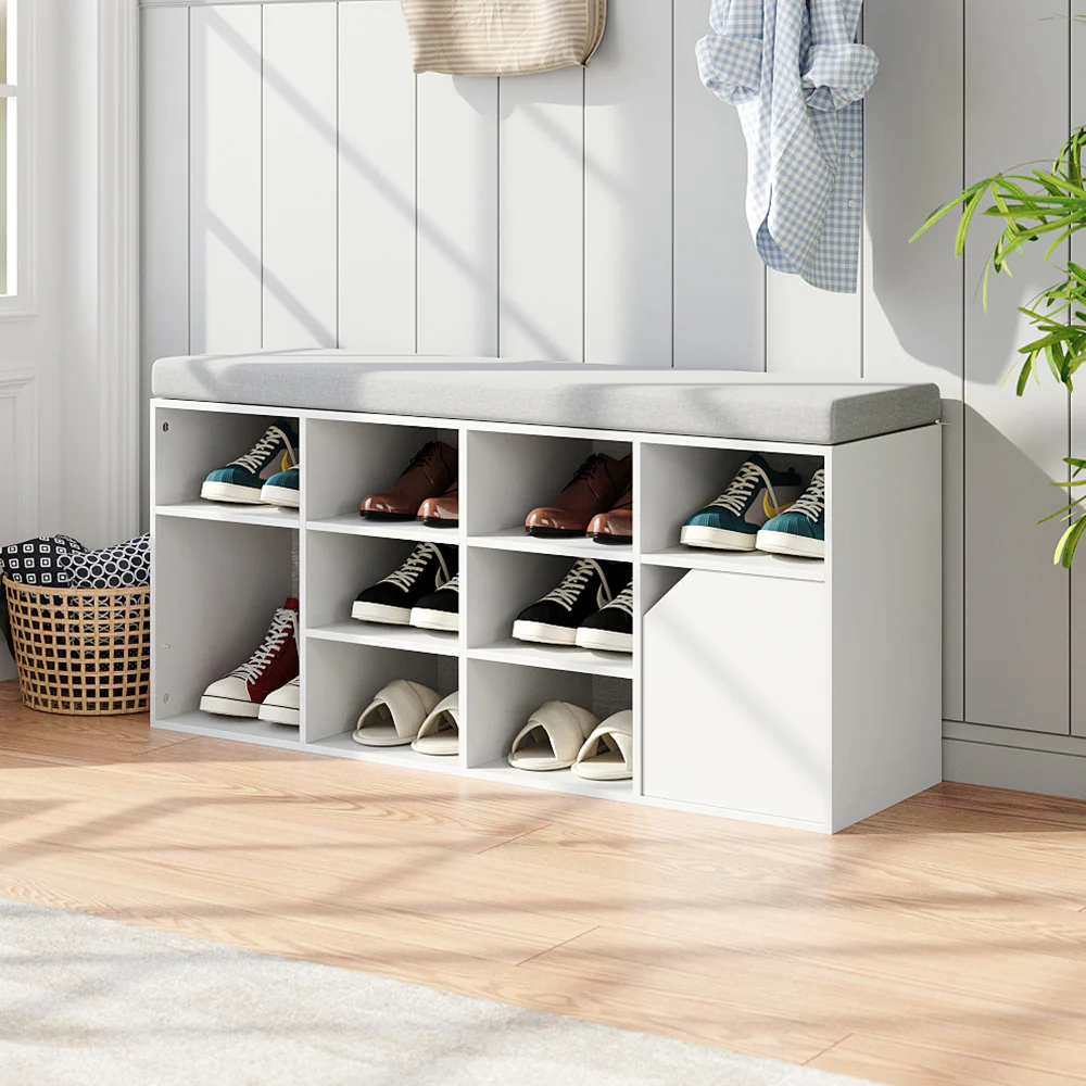 Livingandhome White Padded Shoe Storage Bench - Image 2