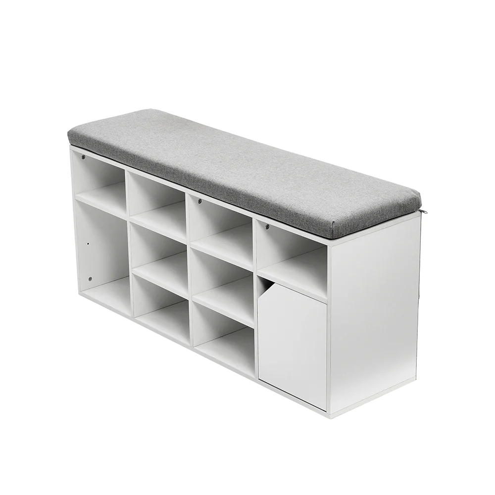 Livingandhome White Padded Shoe Storage Bench - Image 4