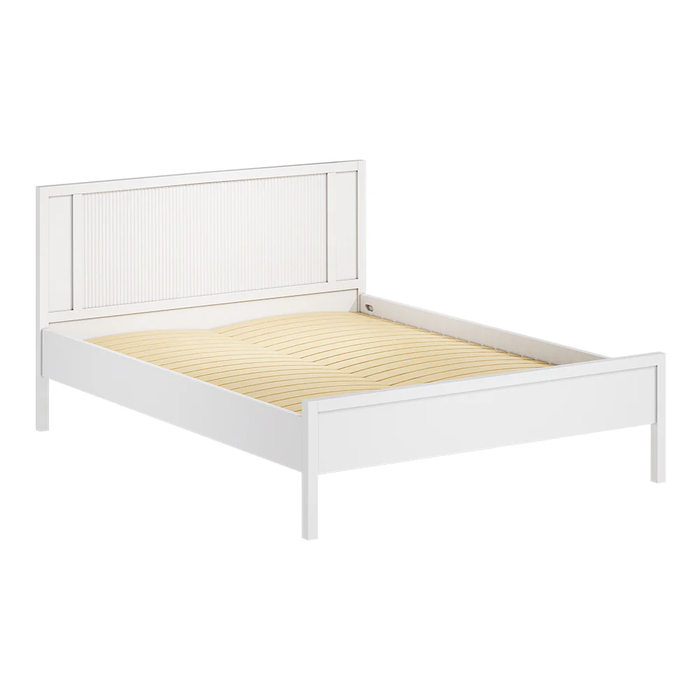 Livingandhome White Slatted Wooden Bed Frame - Image 3