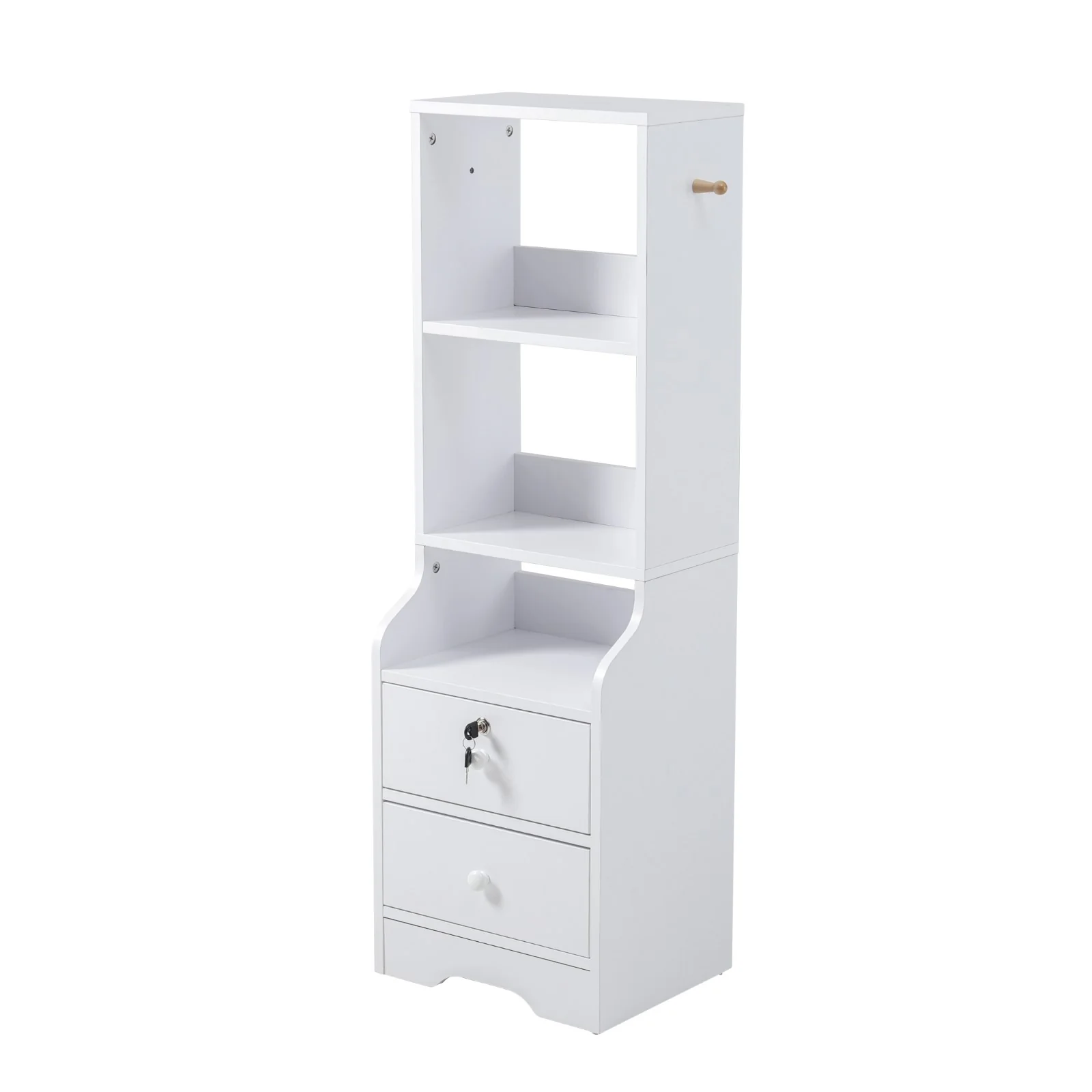 Livingandhome White Slim Storage Shelving Unit with Lockable Drawer - Image 4