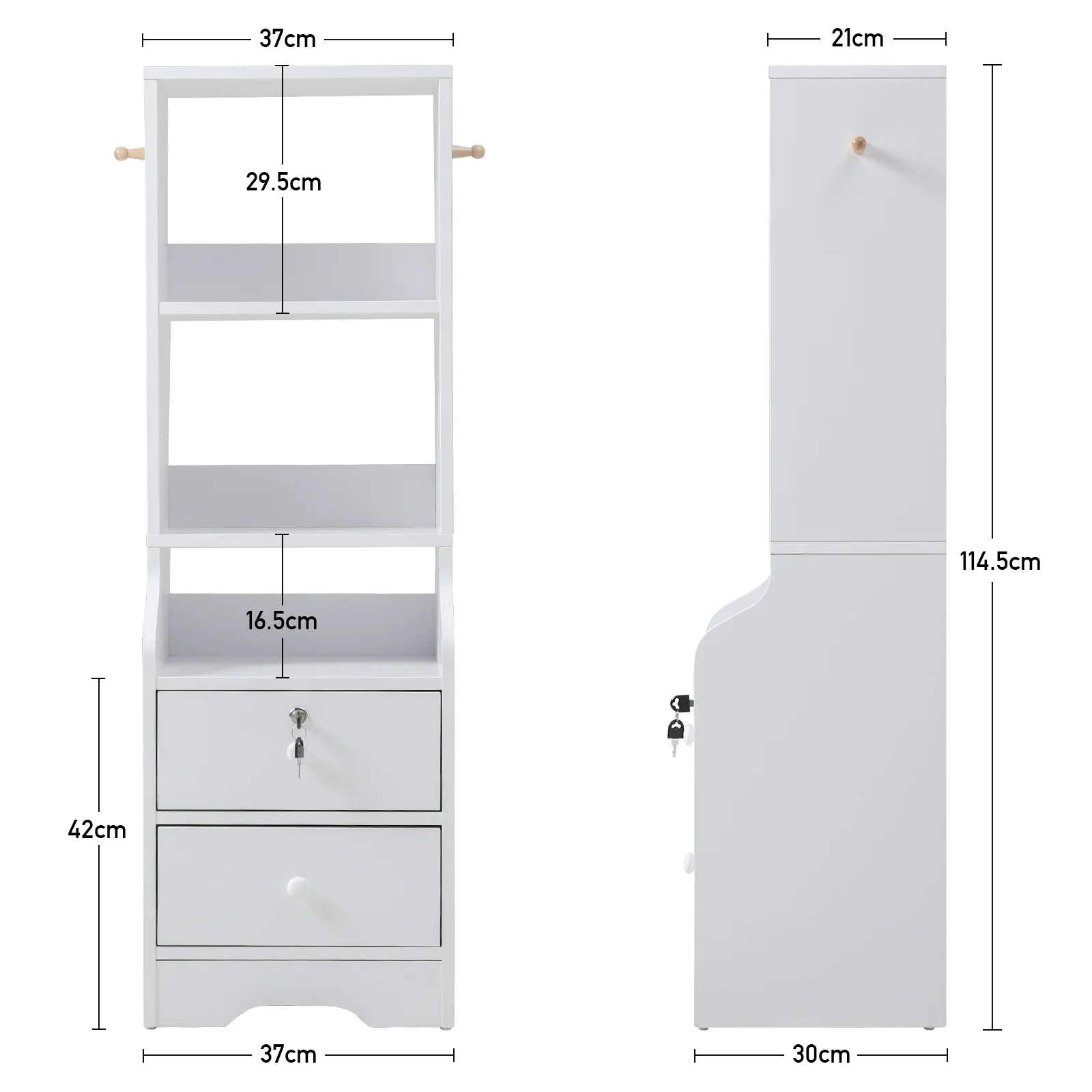 Livingandhome White Slim Storage Shelving Unit with Lockable Drawer - Image 7