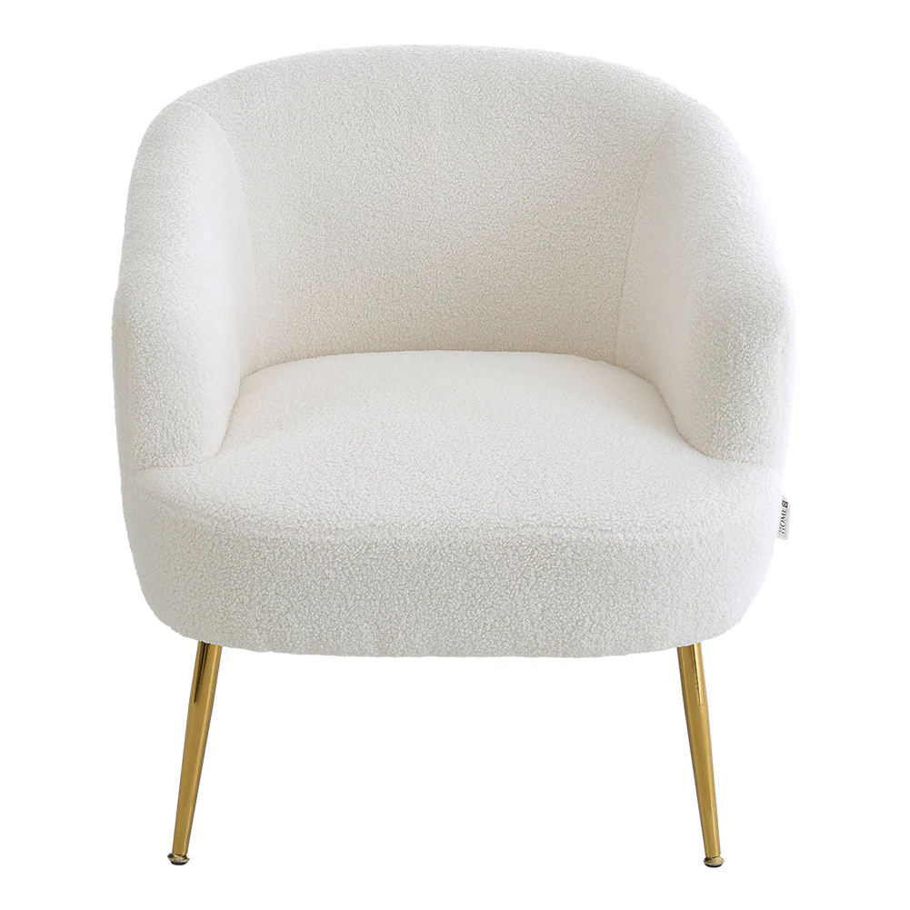 Livingandhome White Teddy Fabric Armchair With Metal Legs - Image 5