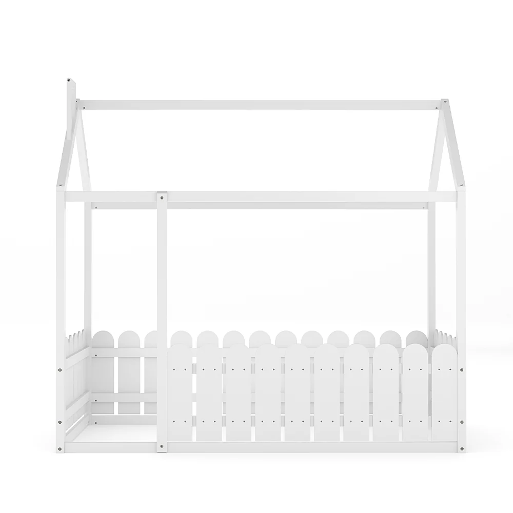 Livingandhome White Wooden Toddler Bed With Roof Frame - Image 3