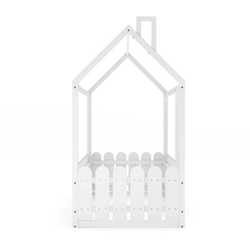 Livingandhome White Wooden Toddler Bed With Roof Frame - Image 4