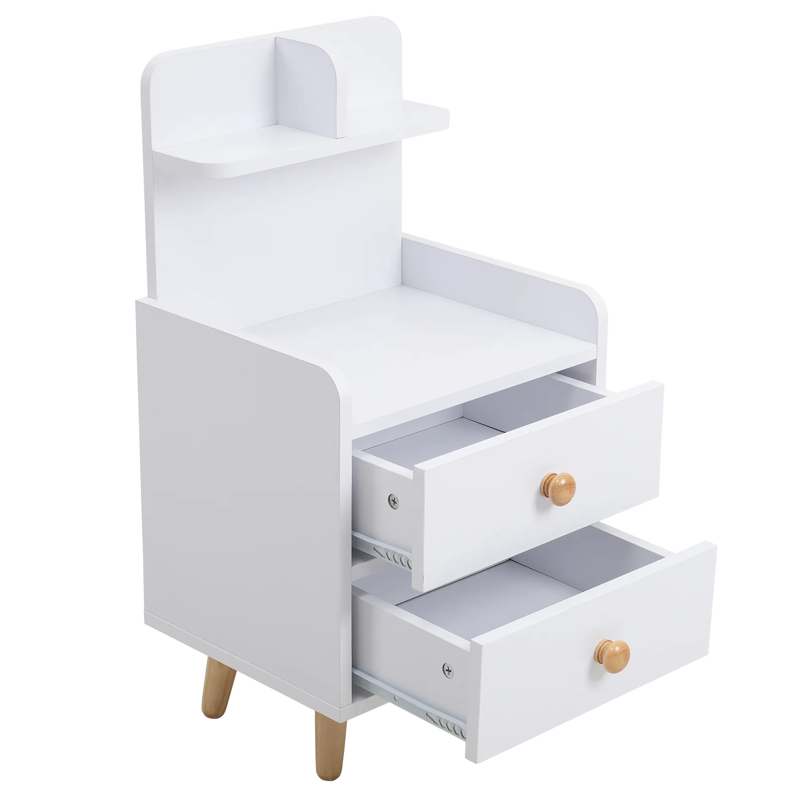 Livingandhome Wooden 2-Drawer Bedside Table Nightstand with a Shelf and Wooden Legs - Image 5