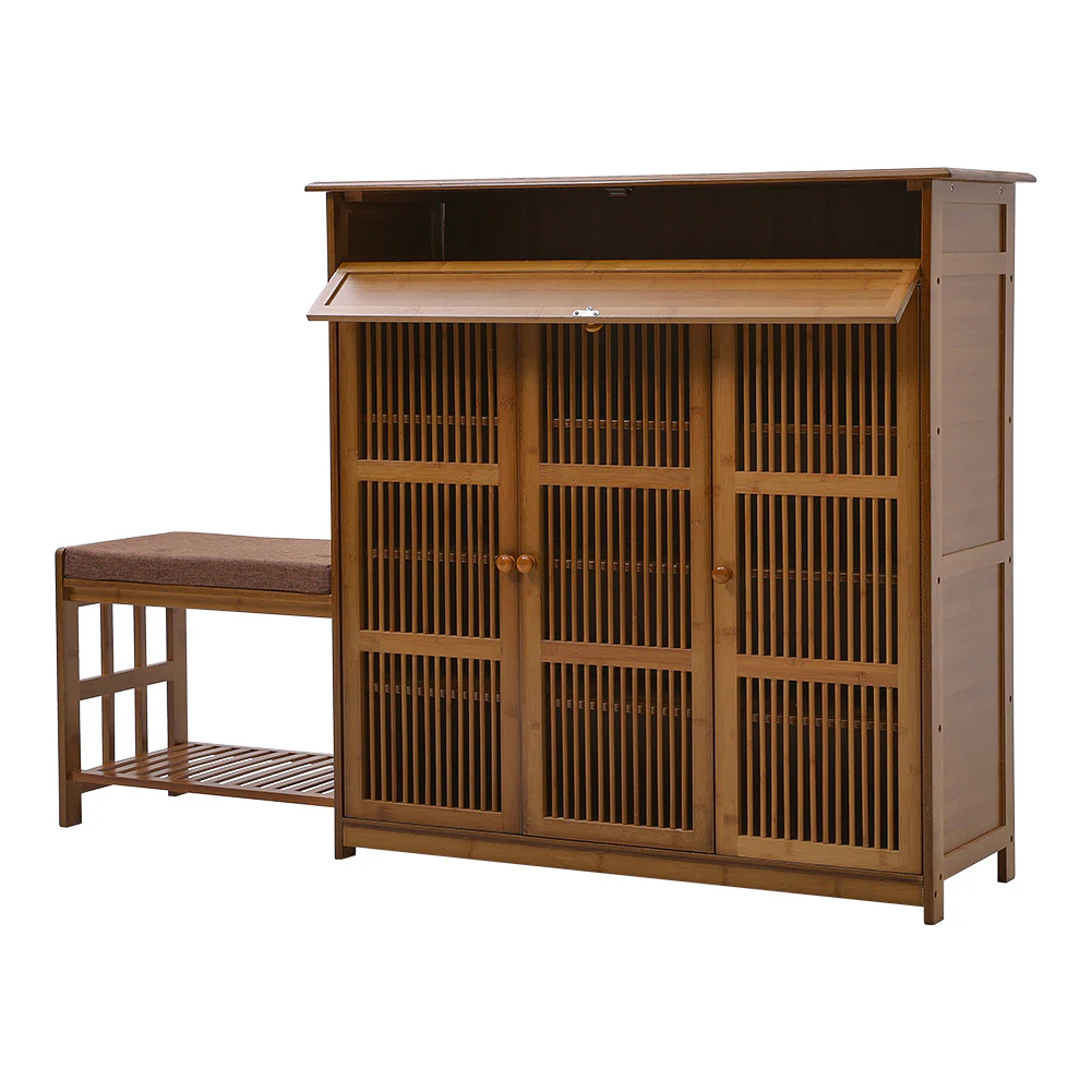Livingandhome Wooden Shoe Storage Cabinet with Padded Seat - Image 6